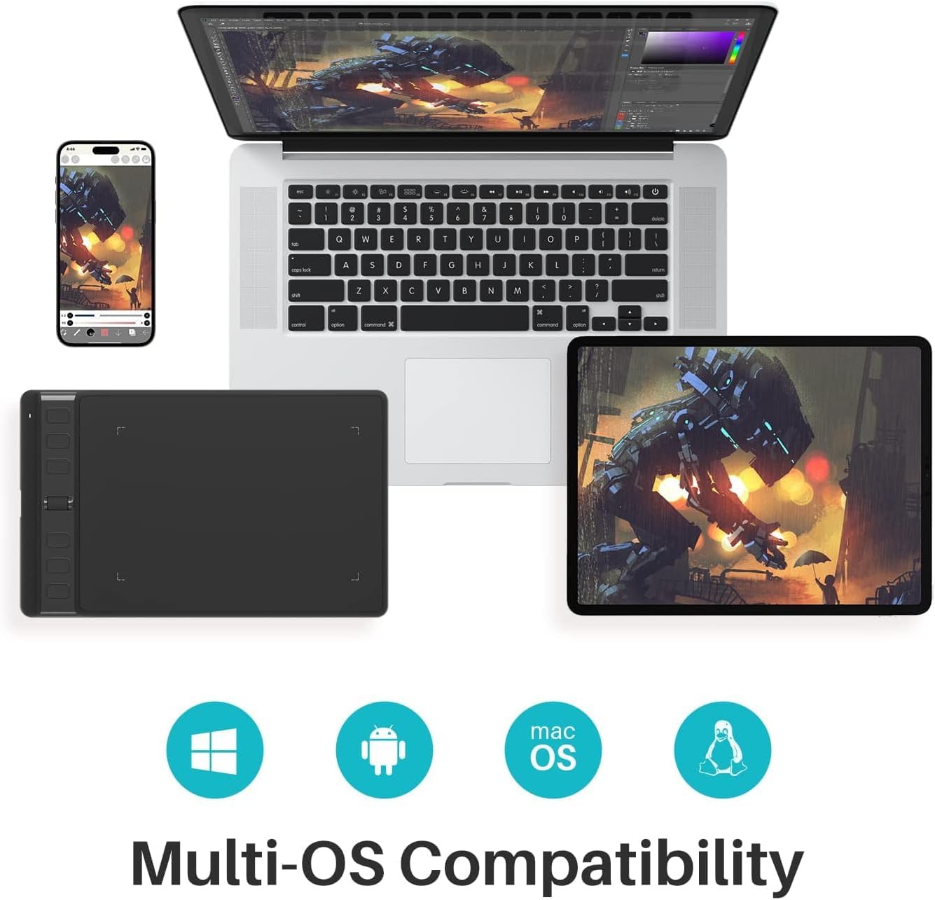 HUION Drawing Tablet Inspiroy 2 Small, Digital Art Tablet with Scroll Wheel, 6 Hotkeys, Battery-Free Stylus, Graphics Tablet for Drawing, Design, Writing, Work with PC, Mac & Android, Black