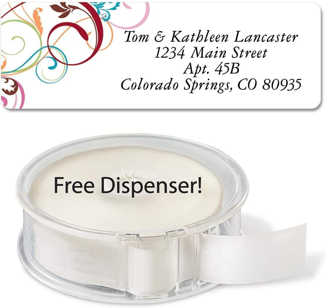 Colorful Images Fantasia Rolled Personalized Return Address Mailing Labels with Dispenser, Customize with Name & Shipping Address, 250 ¾” x 2½” Self Adhesive, Easy Peel Label Roll - Lumora Desk