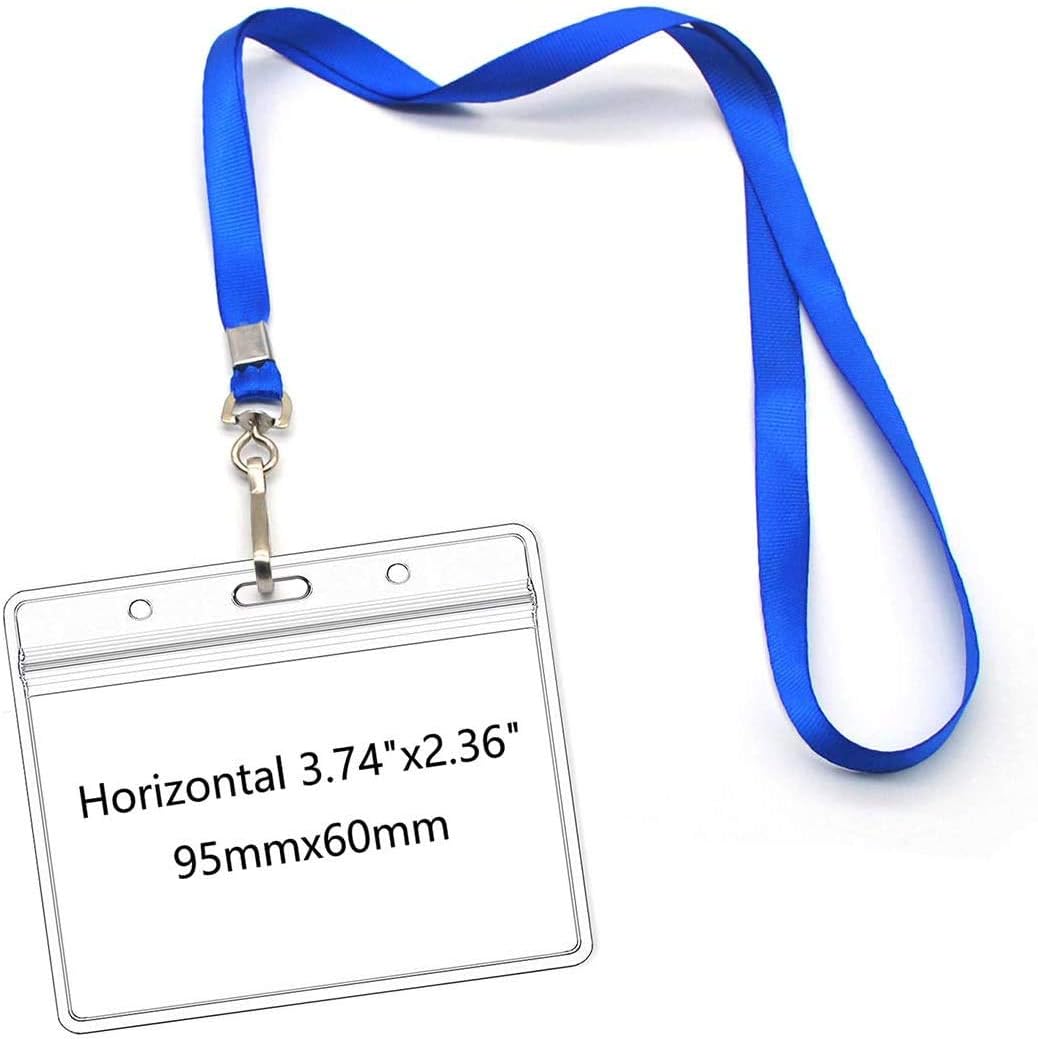 Lanyards with Id Holder Name Badges Waterproof Name tag Badge Holders with Neck Blue Lanyard Swivel J-Hook Clip 50 Pack
