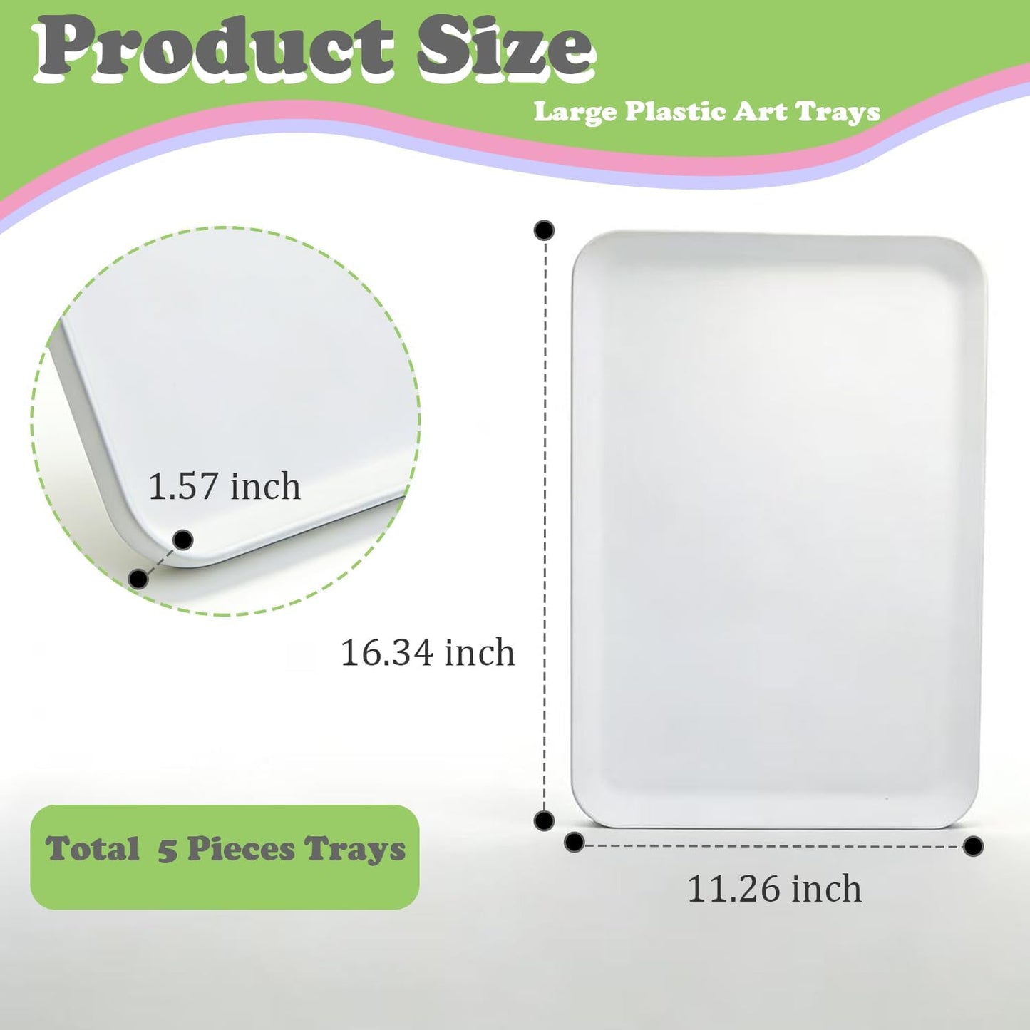 5 Pack Large Plastic Art Trays, White Stackable Activity Craft Tray Sand Serving Organizer for Classroom Kids DIY Projects, Beads, Painting, Jewelry Organizing Supply (16.34'' x 11.26'' x 1.57'')