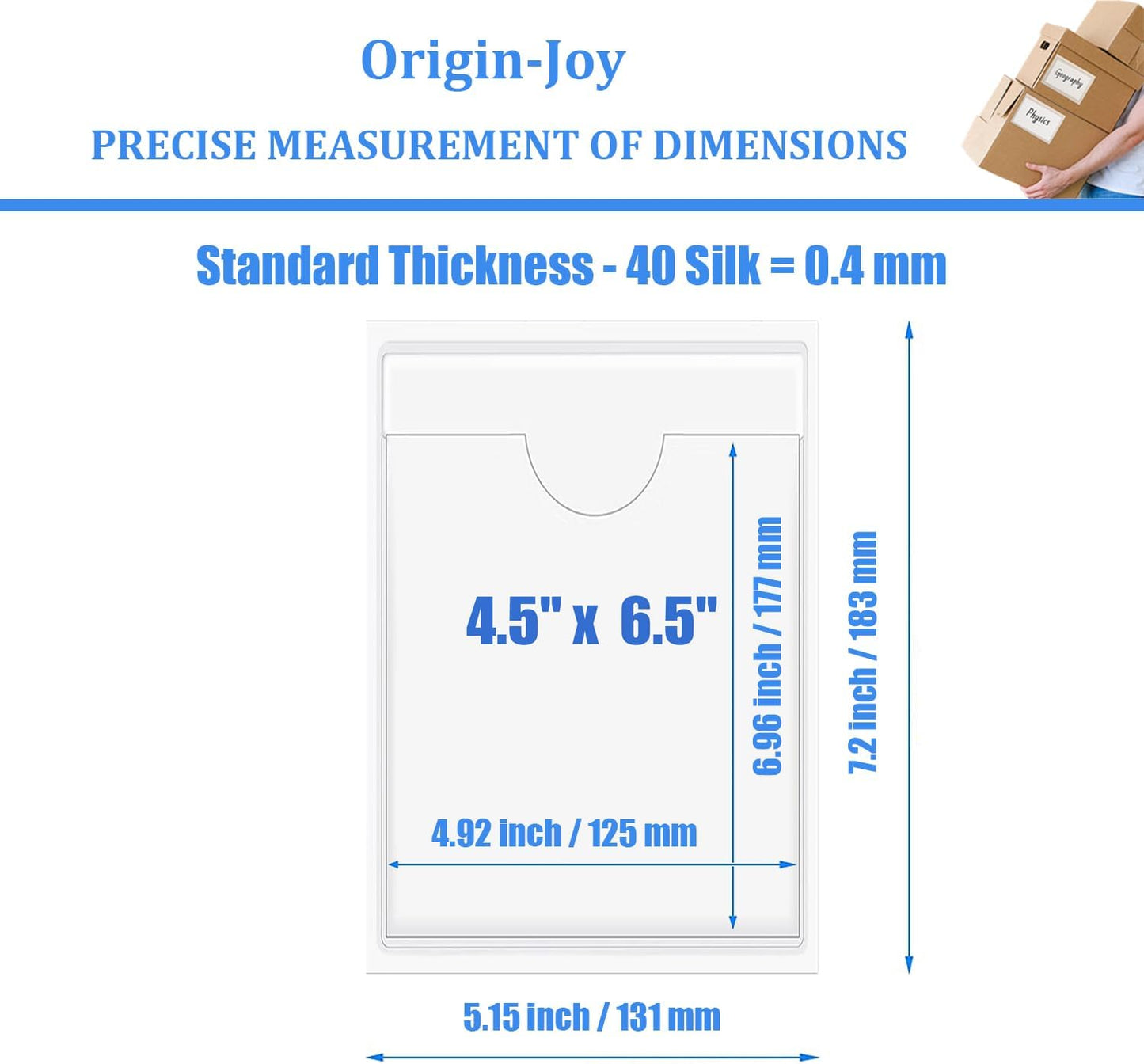 Origin-Joy 60 PCS Self Adhesive Index Card Pockets with Top Open, Clear Plastic Label Holder for Cards of Note, Library and Business, Adhesive Label Pockets & Card Holder (4.5 x 6.5 inch)