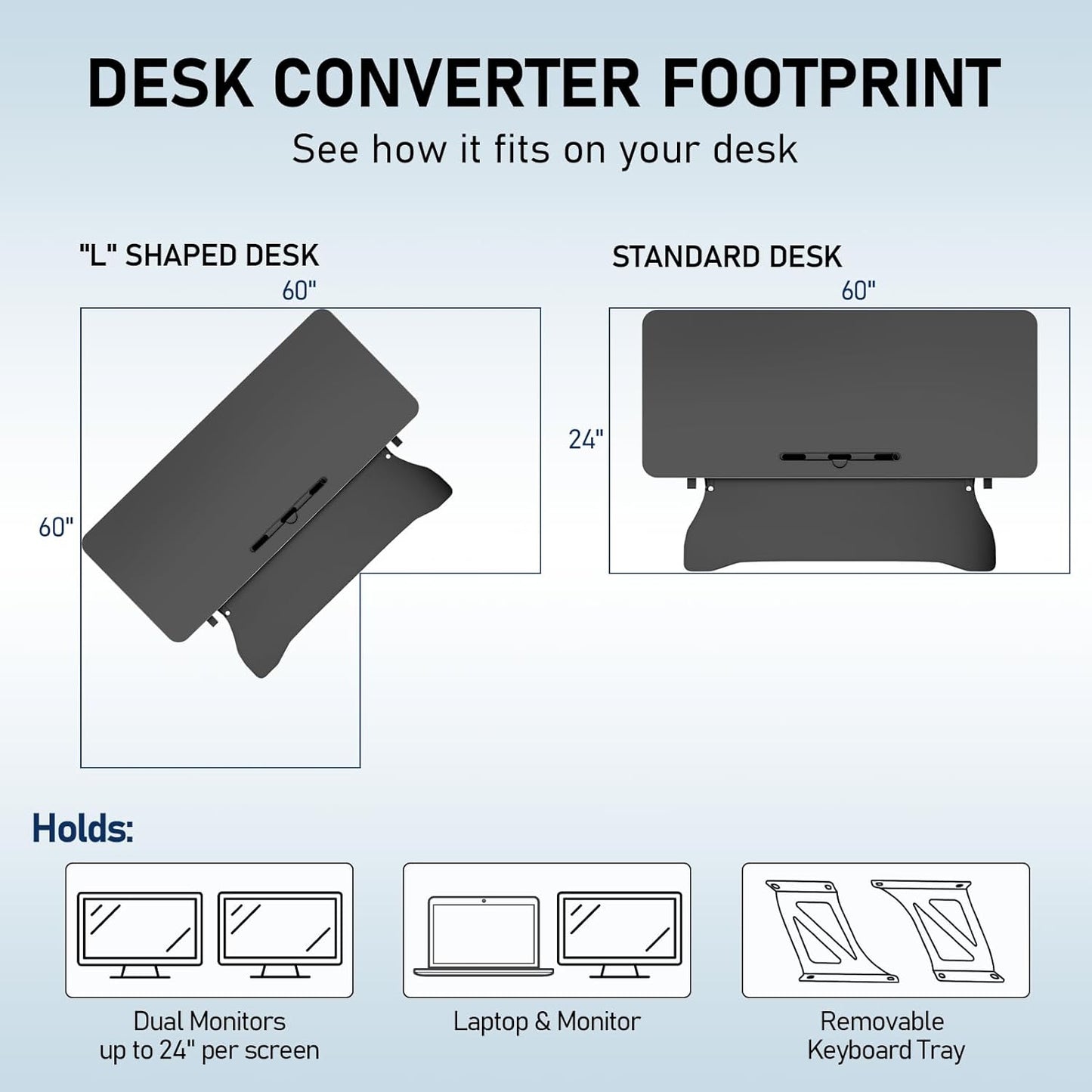 32" Stable Standing Desk Converter, Height Adjustable Sit to Stand Up Desk Riser with Keyboard Tray for Home or Office, Wide 2-Tier Desktop, Dual Monitor and Computer Workstation, Black