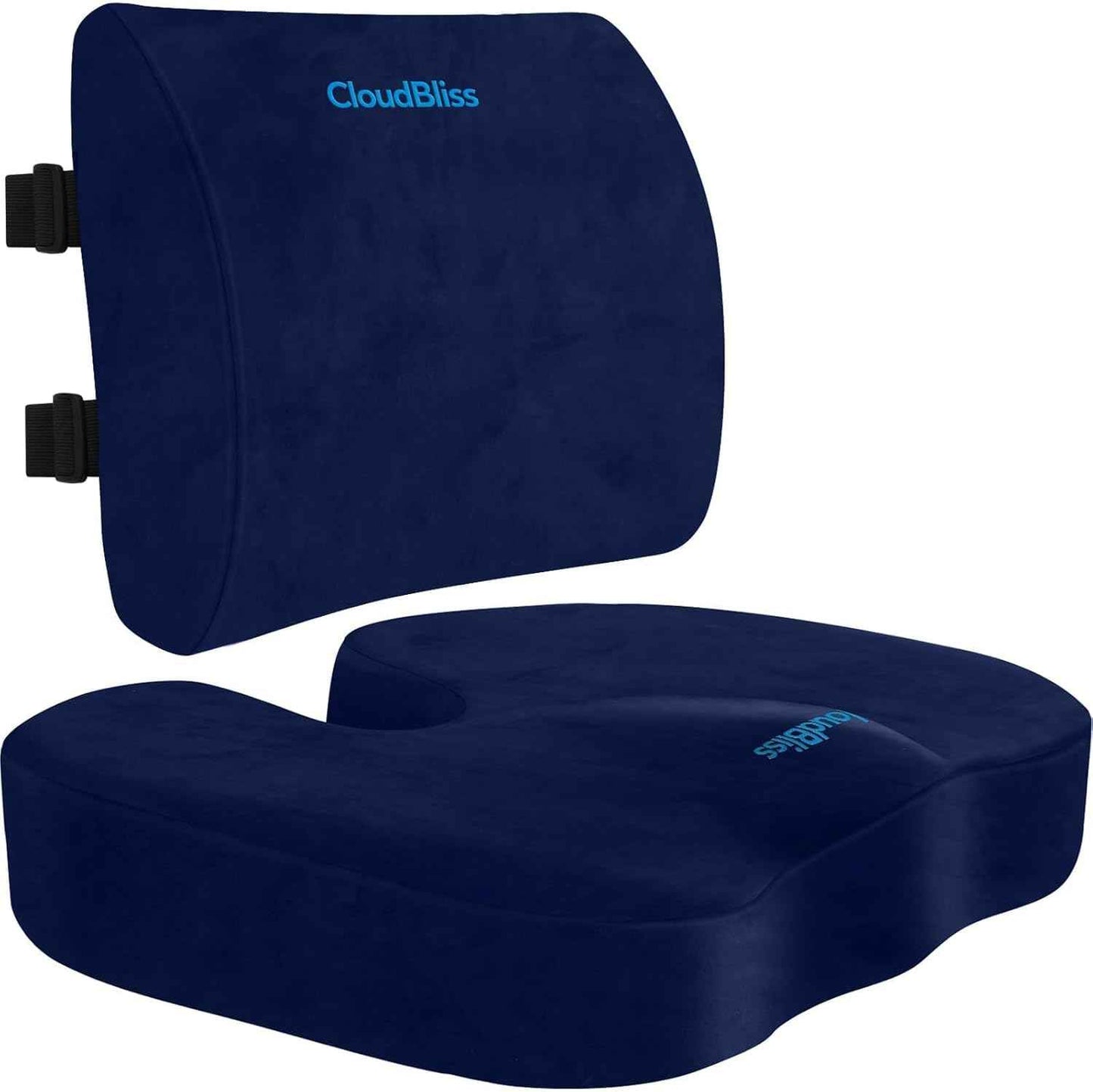 CloudBliss Lumbar Support Pillow & Seat Cushion Set for Office Chair, Desk Chair, Wheelchair & Car–Memory Foam Back Support,Ergonomic Chair Cushions, Sciatica Pain Relief,Home Essentials(Blue,XL)
