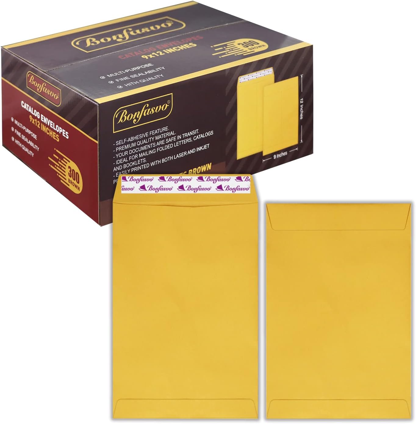 300 Pack 9x12 Brown Catalog Envelopes Peel & Seal Security Mailing Envelopes 120GSM Kraft Paper self Seal Envelopes for Invitations Papers Photos Documents Pictures Papers Files - Lumora Desk