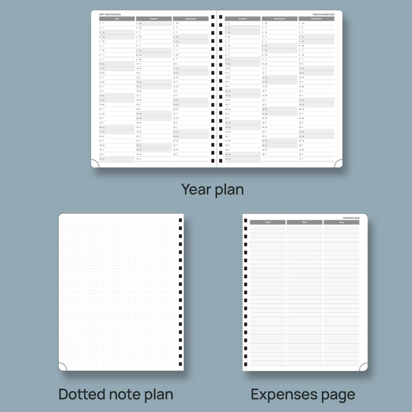 POPRUN 2026 Planner (Large Size 10'' x 8'' Wire-Bound Hard Cover) Daily Weekly and Monthly Calendar - Agenda 2026 (Jan.2026-Dec.2026) with Hourly Schedule, Monthly Tabs - Haze Blue