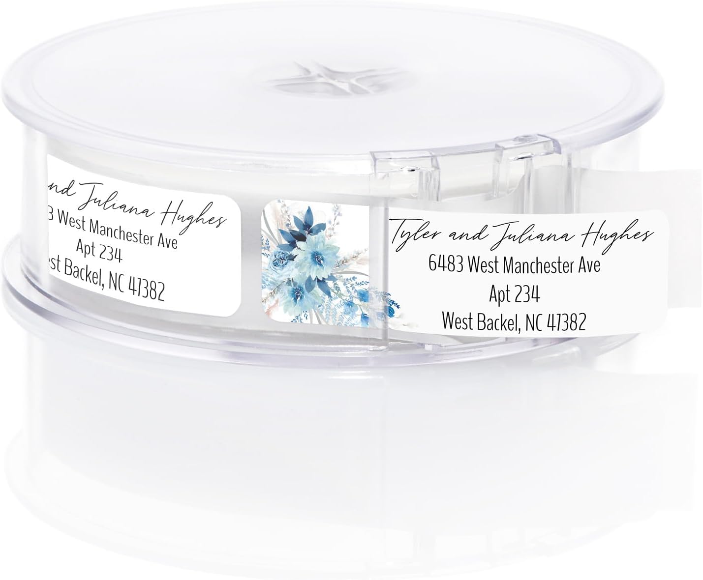 Blue Floral Rolled Address Labels / 500 Personalized Return Address Labels/Designer Address Stickers in Elegant Plastic Dispenser - Lumora Desk