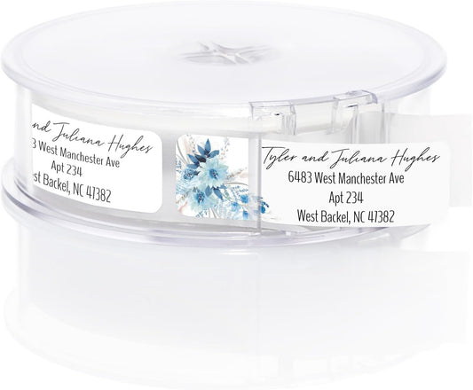 Blue Floral Rolled Address Labels / 500 Personalized Return Address Labels/Designer Address Stickers in Elegant Plastic Dispenser - Lumora Desk