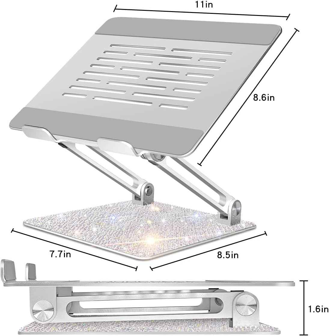 Bling Adjustable Laptop Stand, Portable Laptop Riser, Aluminum Laptop Stand for Desk Foldable, Computer Notebook Stand Holder for MacBook Air Pro, Dell XPS, HP (10-17.3'') - Silver
