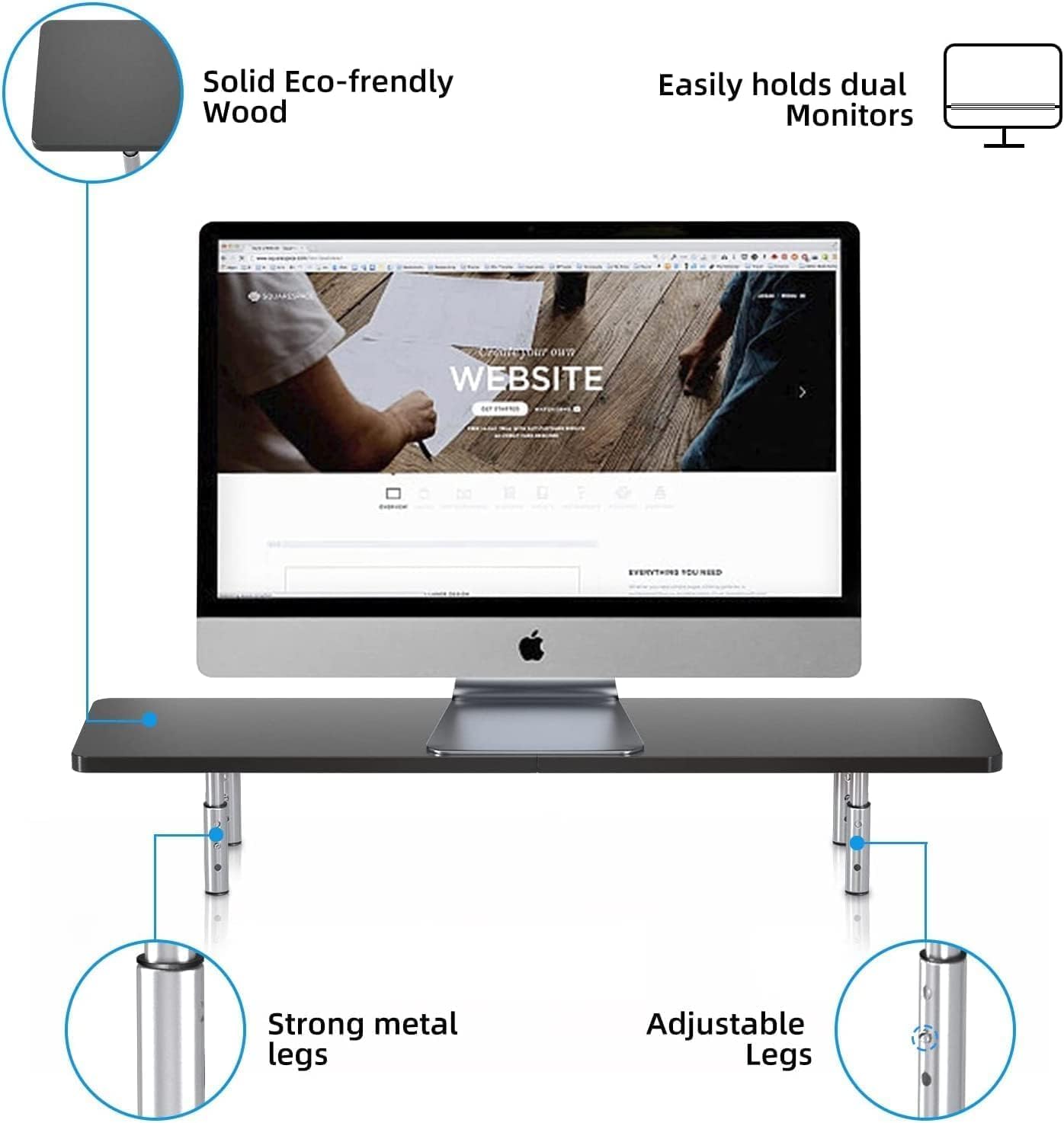 suptek Dual Monitor Stand Riser,Large Monitor Laptop Stand Riser 3 Adjustable Heights Computer Stand for Laptop, Printer, Notebook(MST016L)