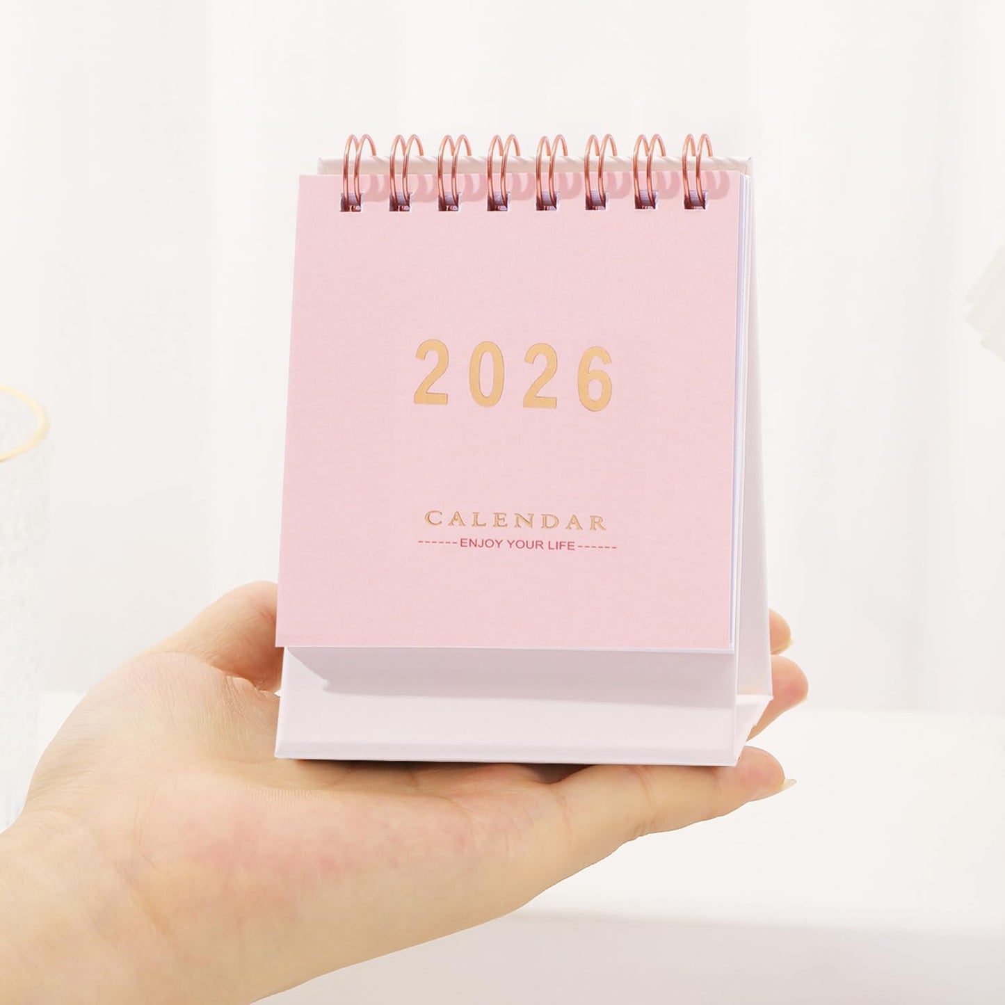 Mini Desk Calendar 2025-2026 - Runs From July 2025 until Dec 2026 Monthy Small Desktop Calendar 250 GSM Thick Paper Twin-Wire Binding for Home or Office (Pink)