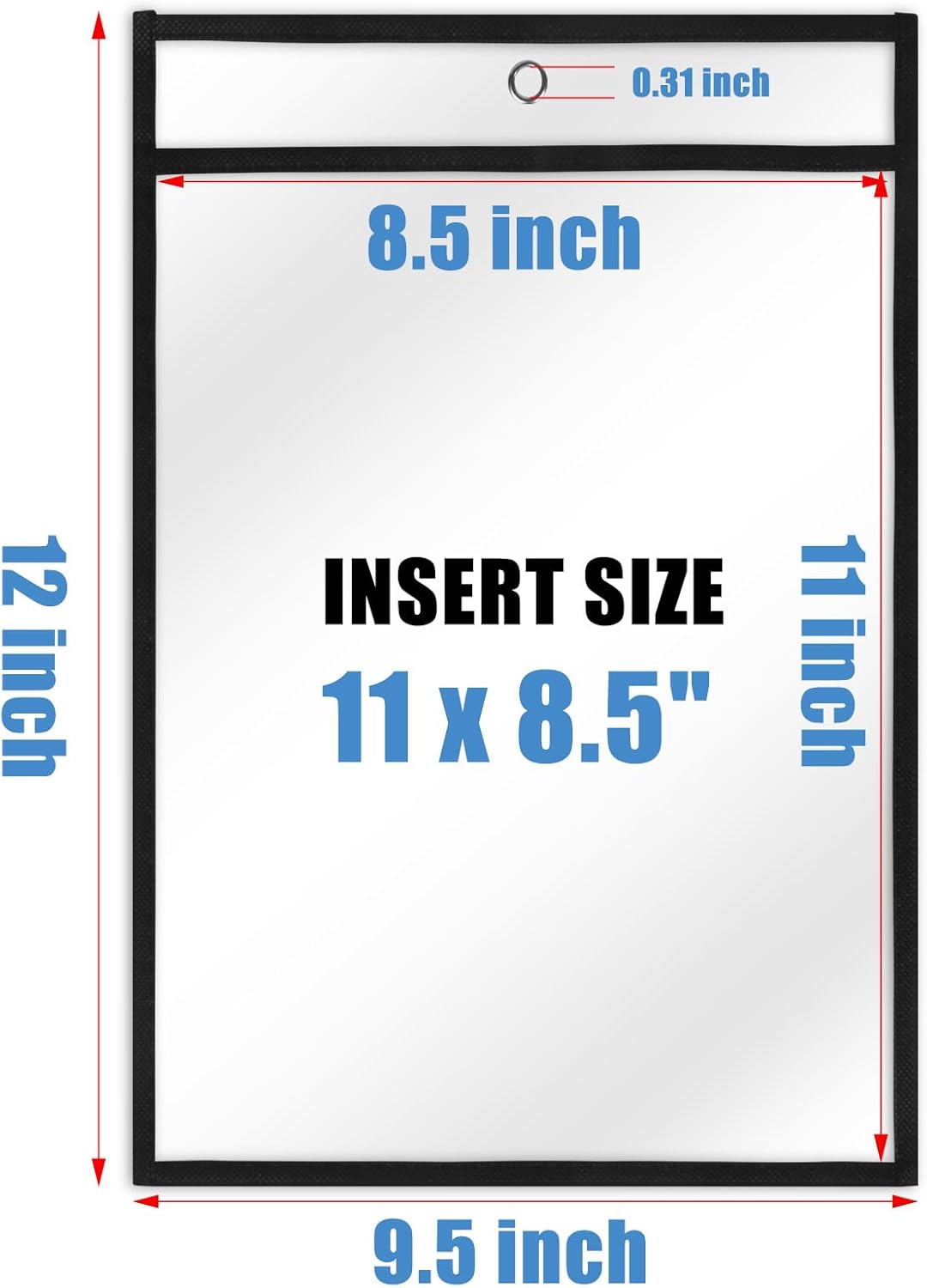 Heavy Duty Dry Erase Pockets 8.5x11, Plastic Paper Sleeves Job Ticket Holder 50 Pack Clear Sheet Protectors 8.5 x 11 Clear Document Sleeves for Shop Office Classroom Home, Black