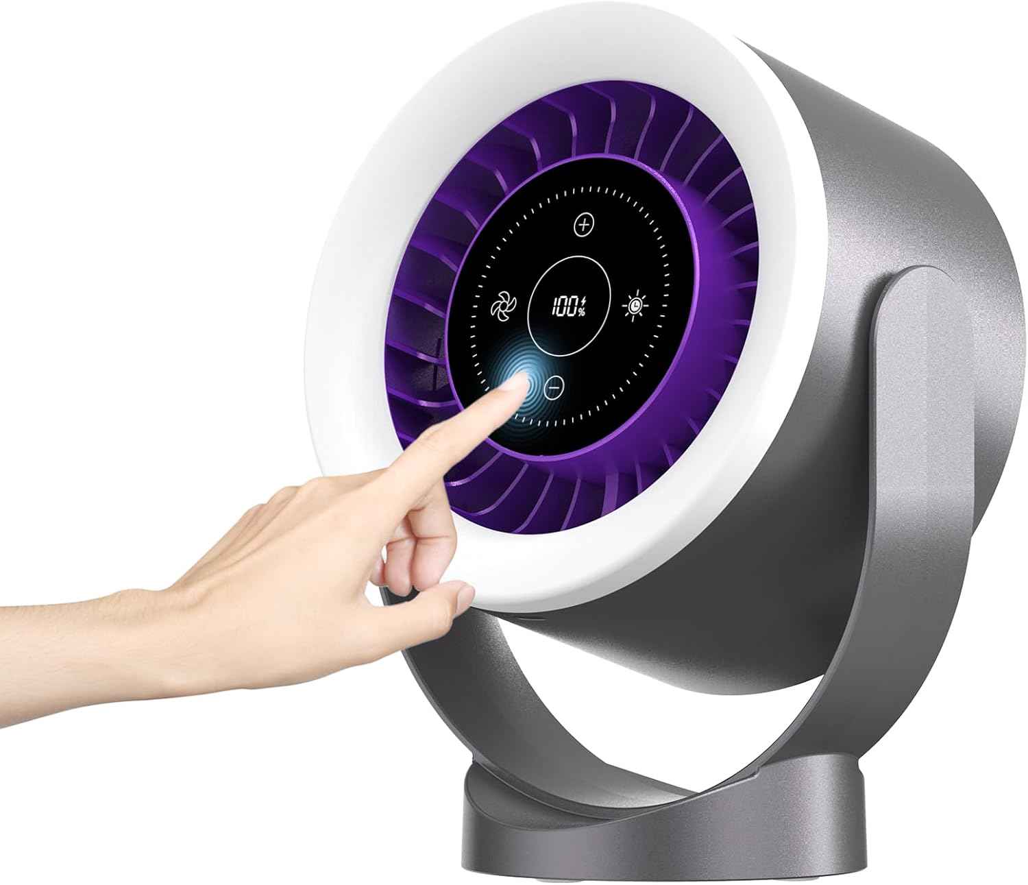 USB Rechargeable Desk Fan – Ultra Quiet <35dB, LED Touch Control, 100 Speed Levels, 360° Adjustable, Wall Mount or Table Use, Timer & Night Light, for Bedroom, Office, Travel
