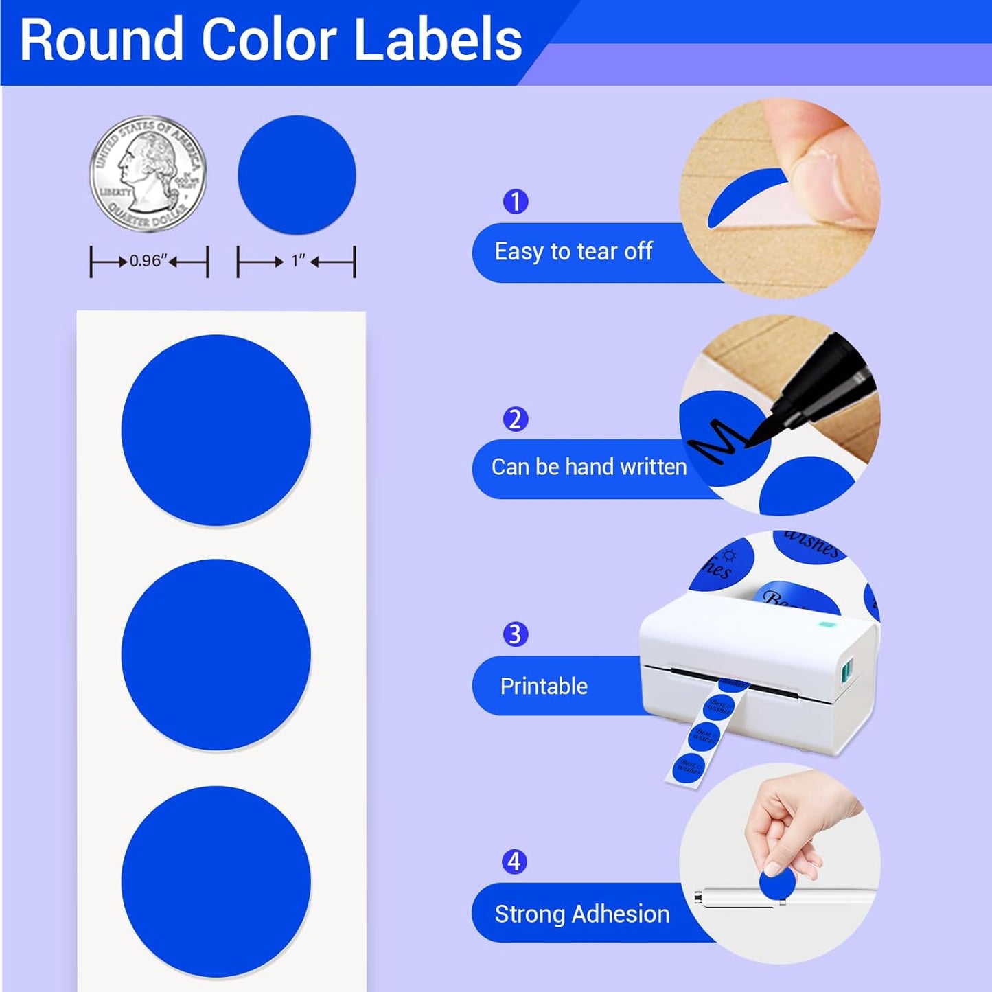 1 Inch Circle Dot Stickers 1000 PCS Color Coding Thermal Labels Dots Writable Printable Small Round Stickers for Office, Classroom, Inventory, Garage, Organizing Storage, DIY, Blue