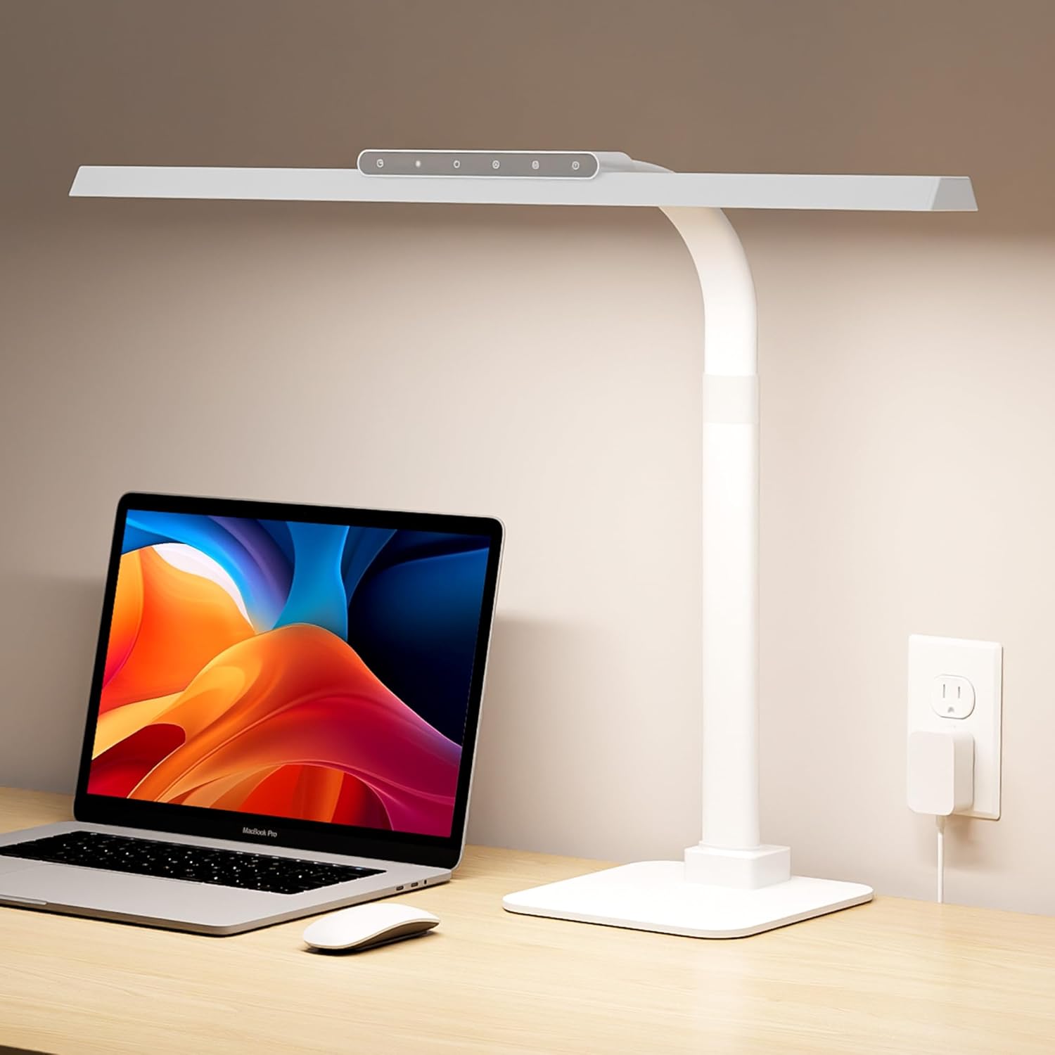 LED Desk Lamps for Home Office with Base, 24W Brightness Touch Control Desk Light, Adjustable Gooseneck Tall Office Lights for Drawing,Reading,Crafts,Gaming,Workbench,Architect,Study, White - Lumora Desk