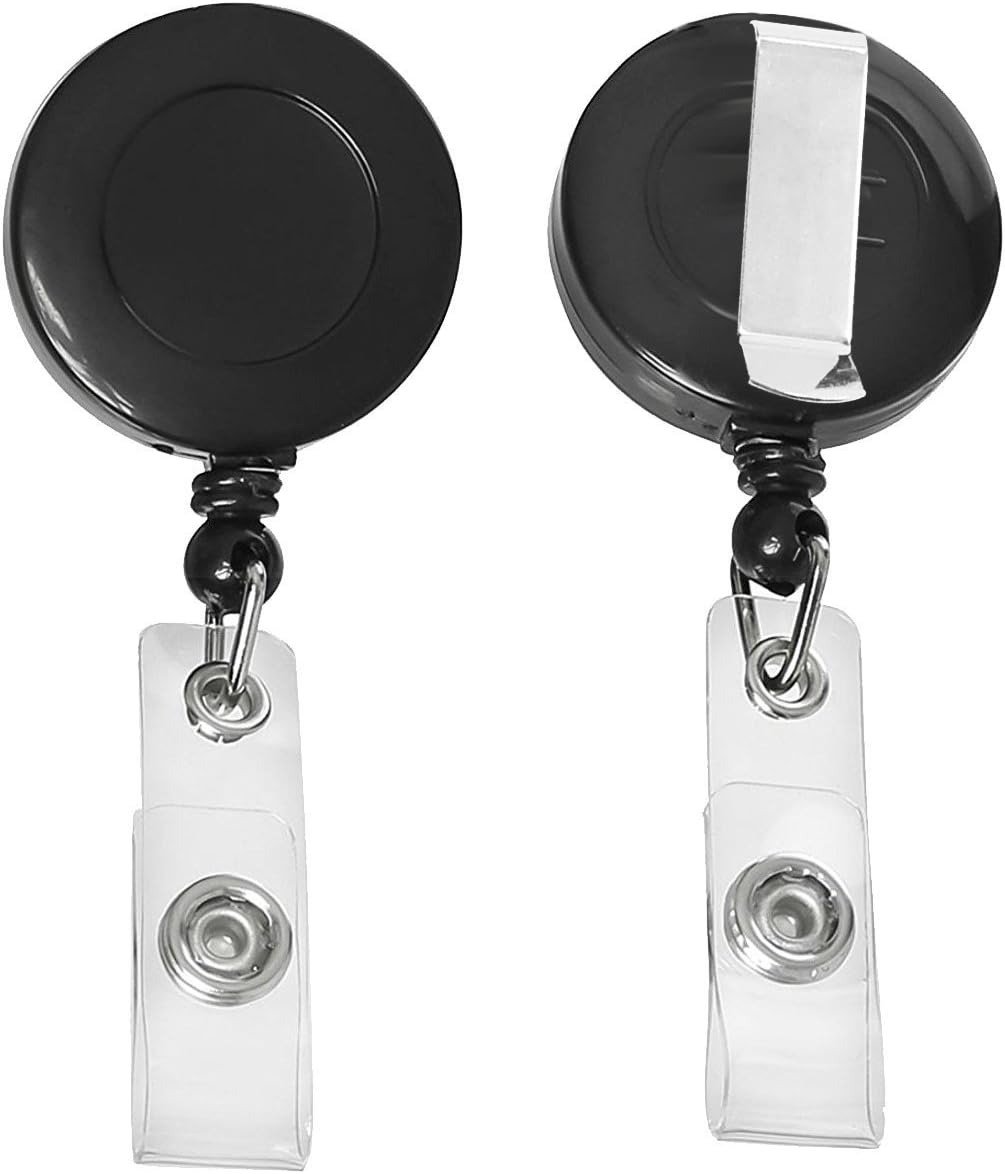 JANYUN 50 Pcs Retractable Badge Reel Clips Holder for Hanging ID Card Name Key Chain (Black)