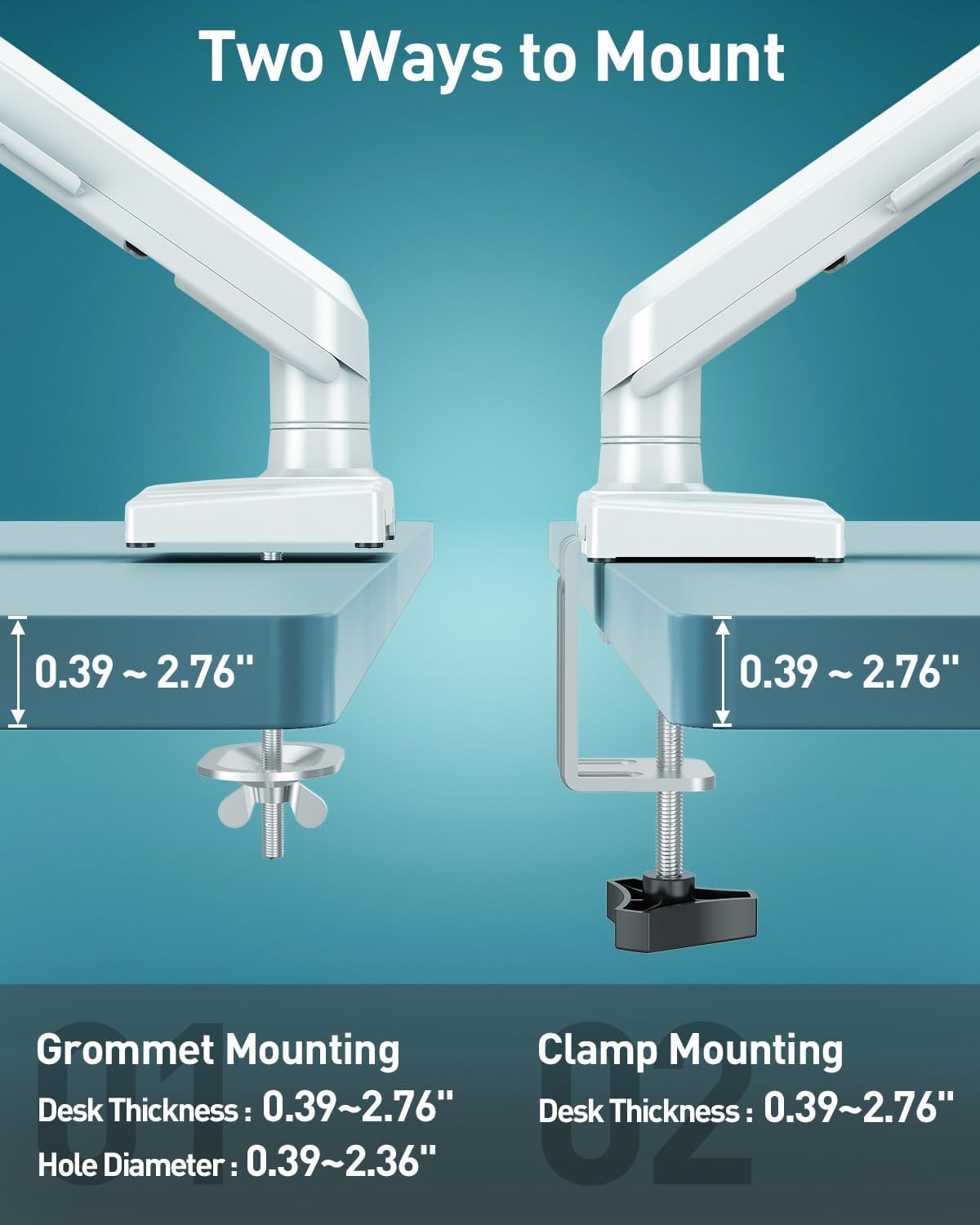 Single Monitor Desk Mount, 13-32 inch Adjustable Full Motion Monitor Arm, Computer Monitor Stand Holder with Clamp and Grommet Base, Fits 4.4 to 22lbs Screens, VESA Mount Bracket, White, Freelift Pro