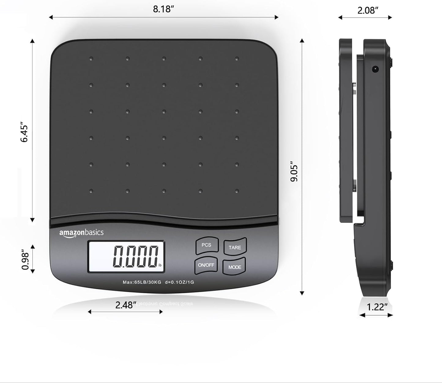 Amazon Basics Digital Postal Scale, AC Adapter, 65 lb Capacity, 0.1 oz Readability, Black - Lumora Desk
