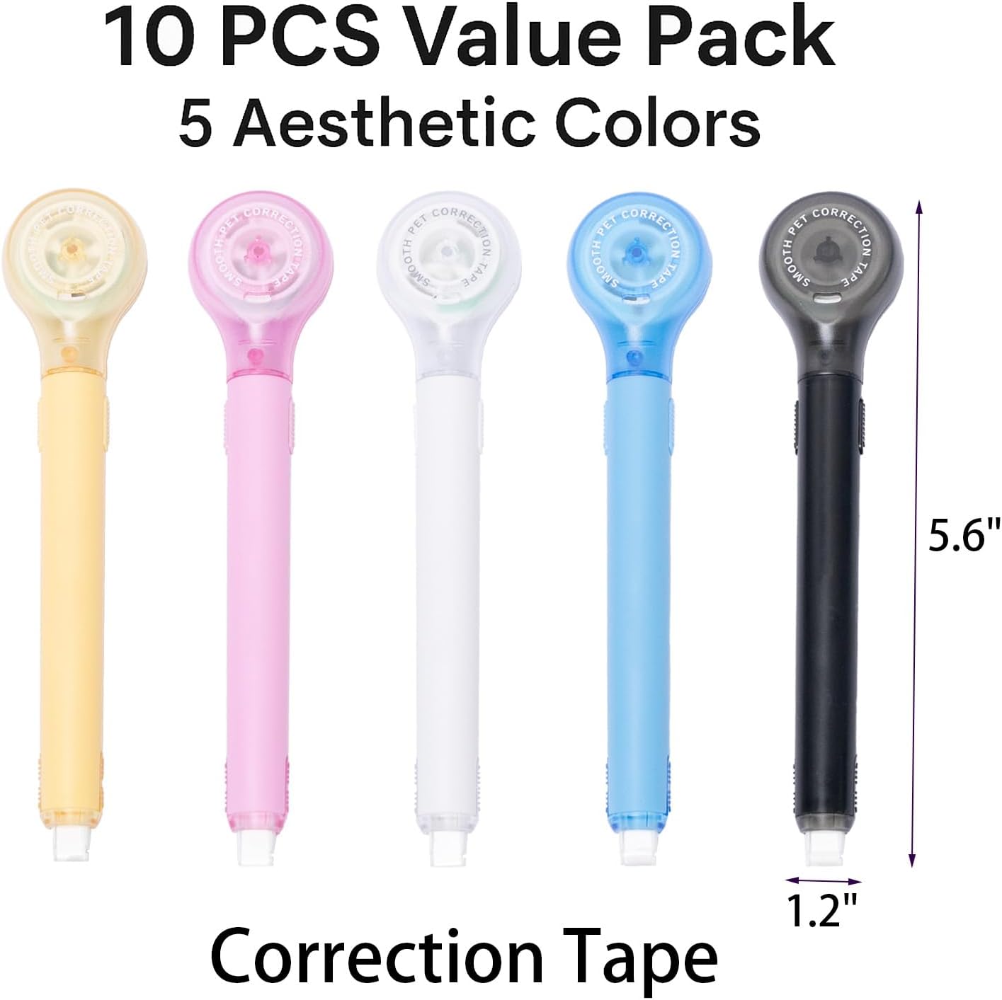 10 PCS Correction Tape Pens White-Out Applicator with Protective Cover, Smooth Ink Tape, Aesthetic Pen Design for School & Office Supplies (Pull-Out)