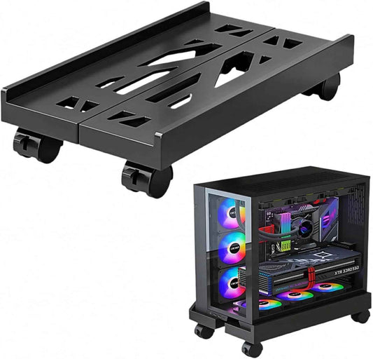 Adjustable Mobile CPU Stand with 4 Caster Wheels - Ventilated Tower Stand, Fits Most PCs - Under Desk CPU Holder, PC Floor Cart, Riser for Gamers and Students (Black)