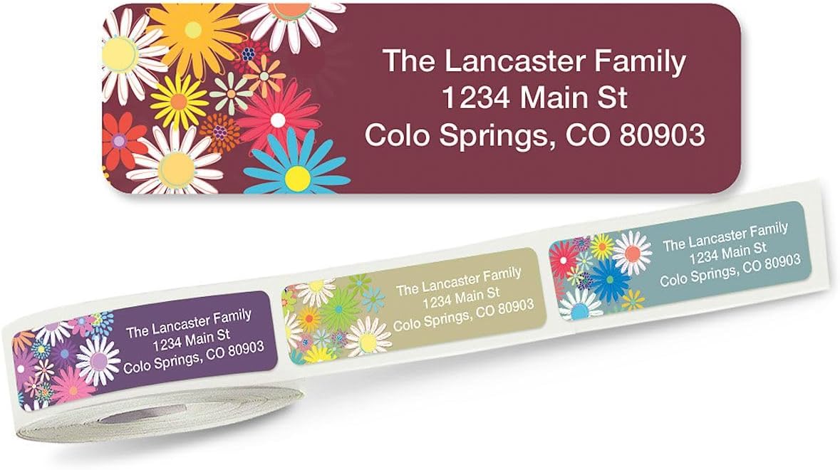 Colorful Images Petite Flowers Rolled Personalized Return Address Mailing Labels with Dispenser, Customize with Name & Shipping Address, 250 ¾” x 2½” Self Adhesive, Easy Peel Label Roll - Lumora Desk