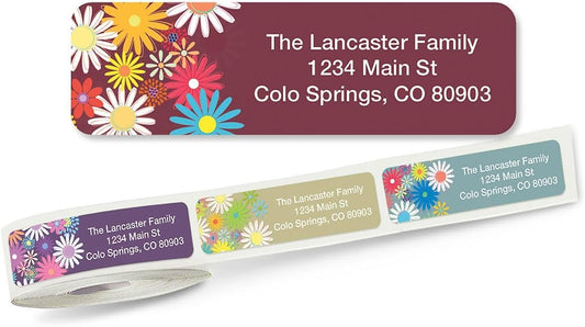 Colorful Images Petite Flowers Rolled Personalized Return Address Mailing Labels with Dispenser, Customize with Name & Shipping Address, 250 ¾” x 2½” Self Adhesive, Easy Peel Label Roll - Lumora Desk