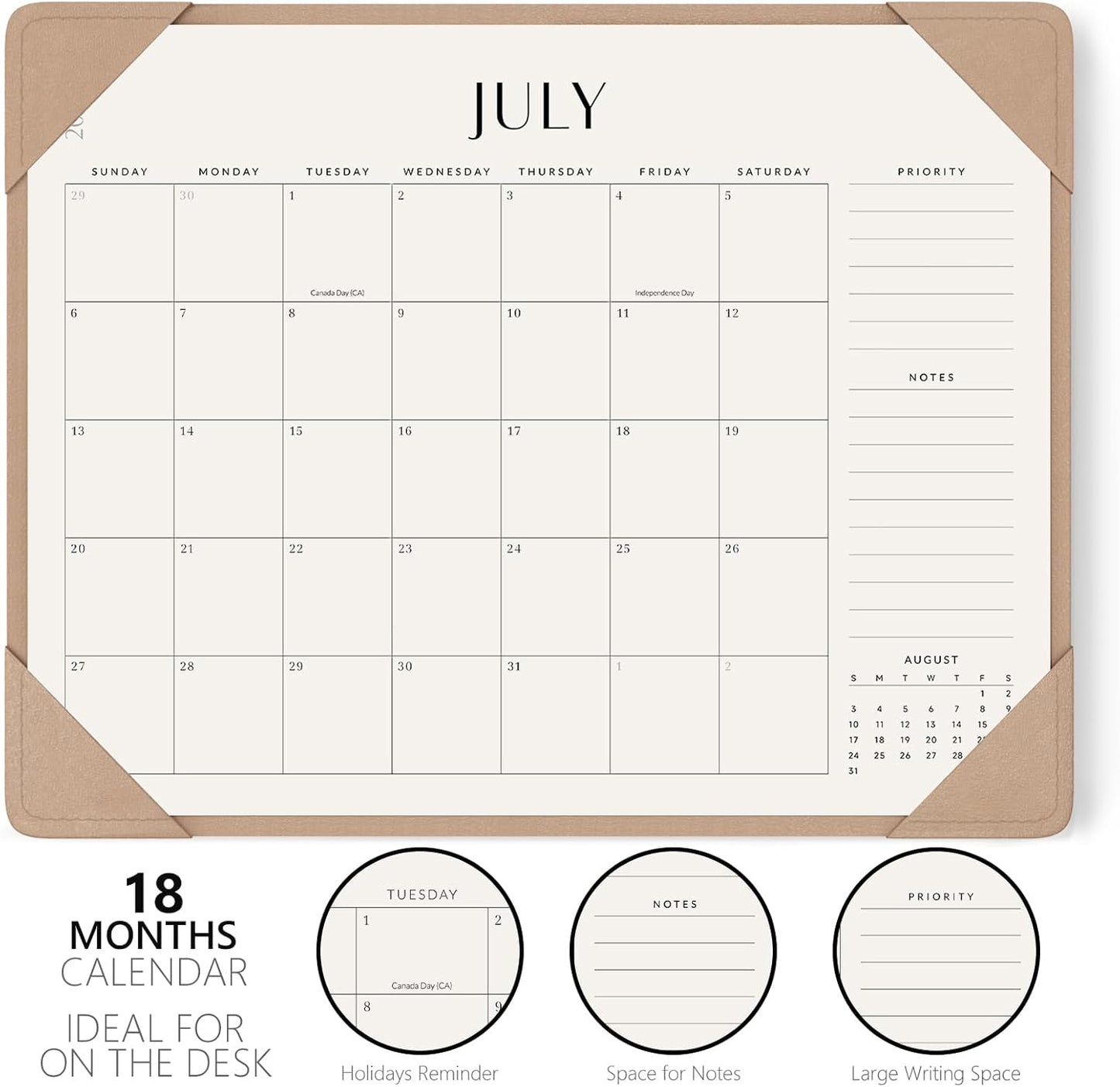 Jotsome Desk Calendar 2025-2026 with Desktop Mat, Large Academic Desk Pad Calendar From July 2025 to December 2026 22x17 inch, Desk Blotter Calendar for Home Office and School, Easy Planning, Apricot