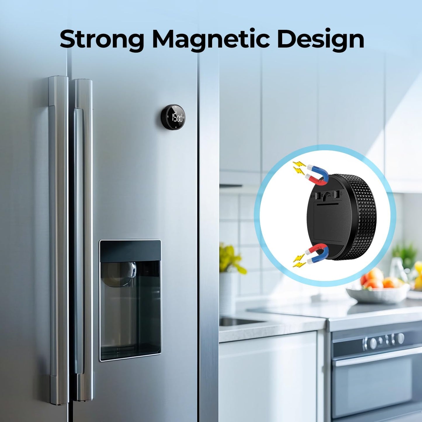 Rechargeable Magnetic Kitchen Timer for Cooking, Building 800mAh Battery Large Display Digital Countdown Countup Timer, 3 Preset 5/15/25 Mins Loud Alarm for Baking Grilling Studying
