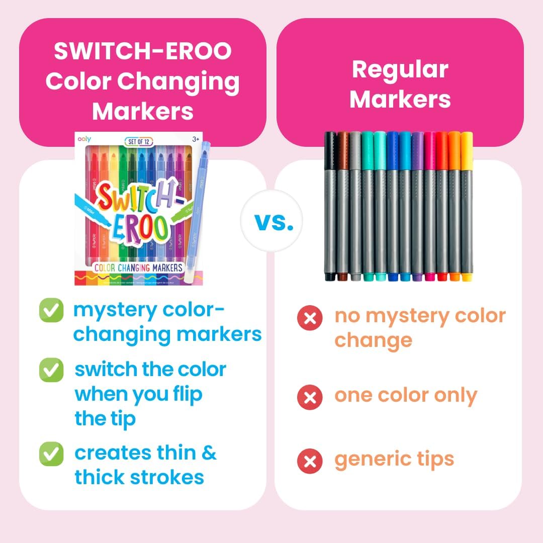 Ooly 12 Pack Switch-eroo Color Changing Markers, Dual Tip Markers for Kids, Double Ended Chisel Tip Marker Set Great for Art Back to School Supplies, Drawing and Stationery Sets