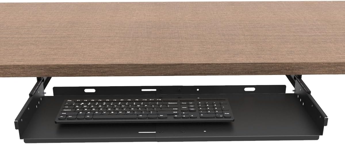 Sliding Keyboard Tray Under Desk, Pull-Out Keyboard and Mouse Tray, 27 x 9.8 inches Large Platform Slide-Out Computer Drawer for Typing, Metal, Black