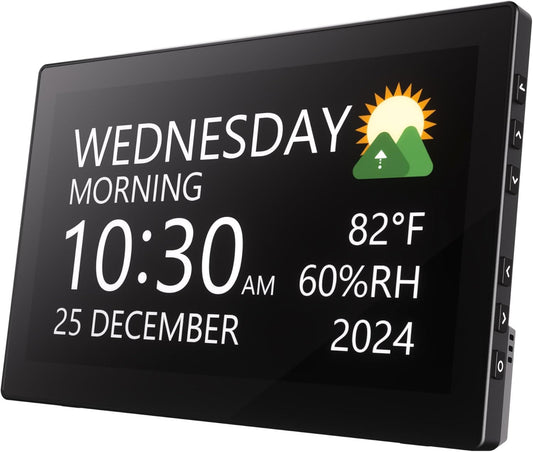 Raynic Digital Clock, Large Display Calendar Clock with 12 Themes, 20 Alarms, 20 Reminders, Auto Dimming, 12/24 Hours, Indoor Temperature, Humidity for Seniors, Desk