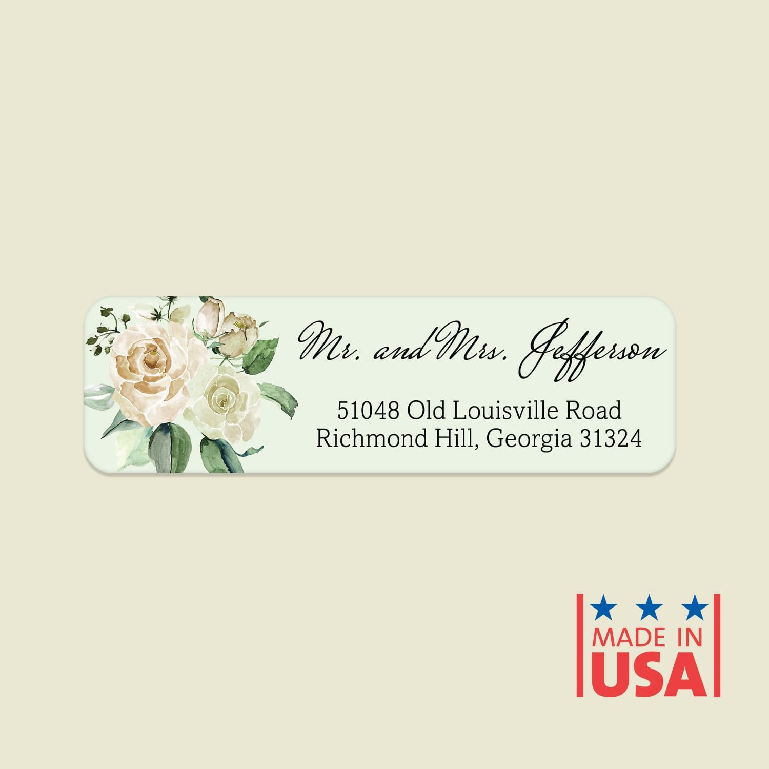 Green Watercolor Floral Rolled Address Labels / 500 Personalized Return Address Labels/Designer Address Stickers in Elegant Plastic Dispenser - Lumora Desk