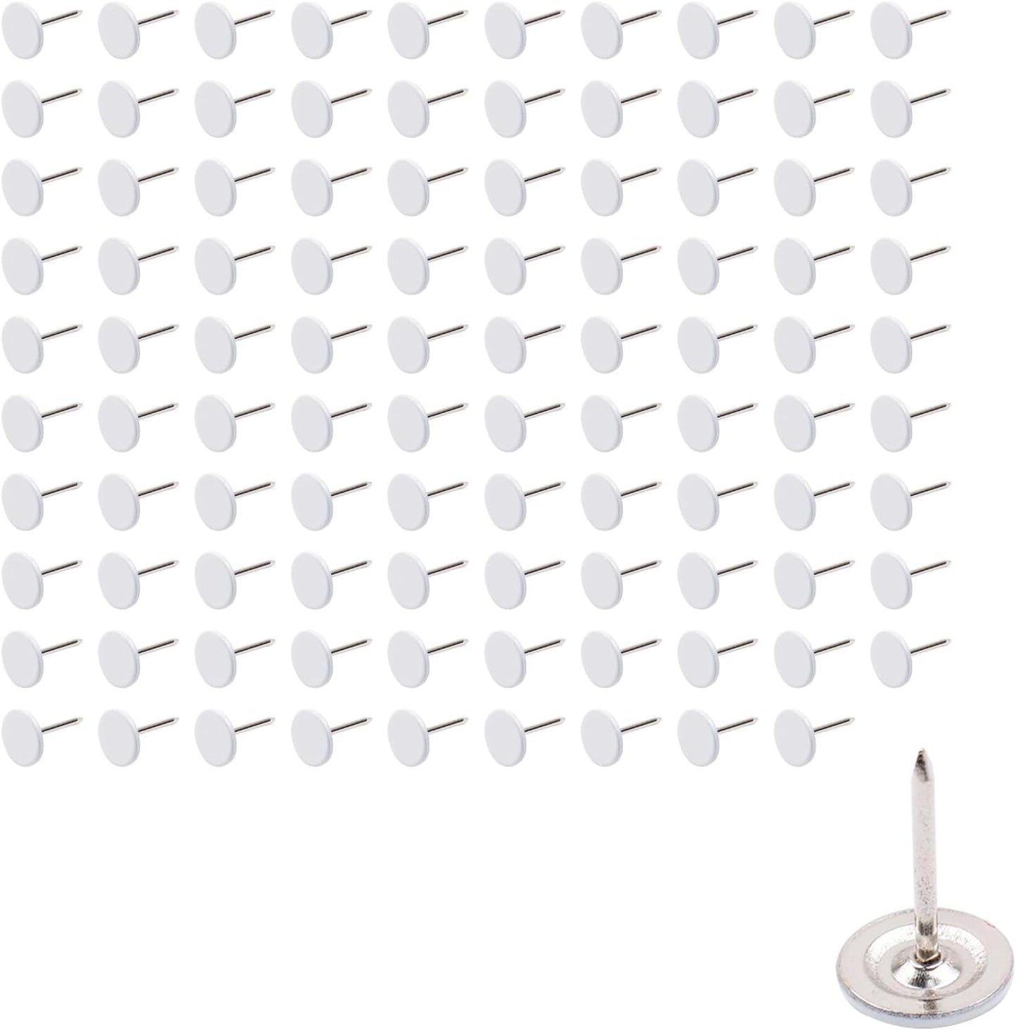 100Pcs Flat Head Upholstery Tacks Home Furniture Decor Tacks Upholstery Nails Flat Push Pins Flats Thumb Tacks White (11mmx17mm)