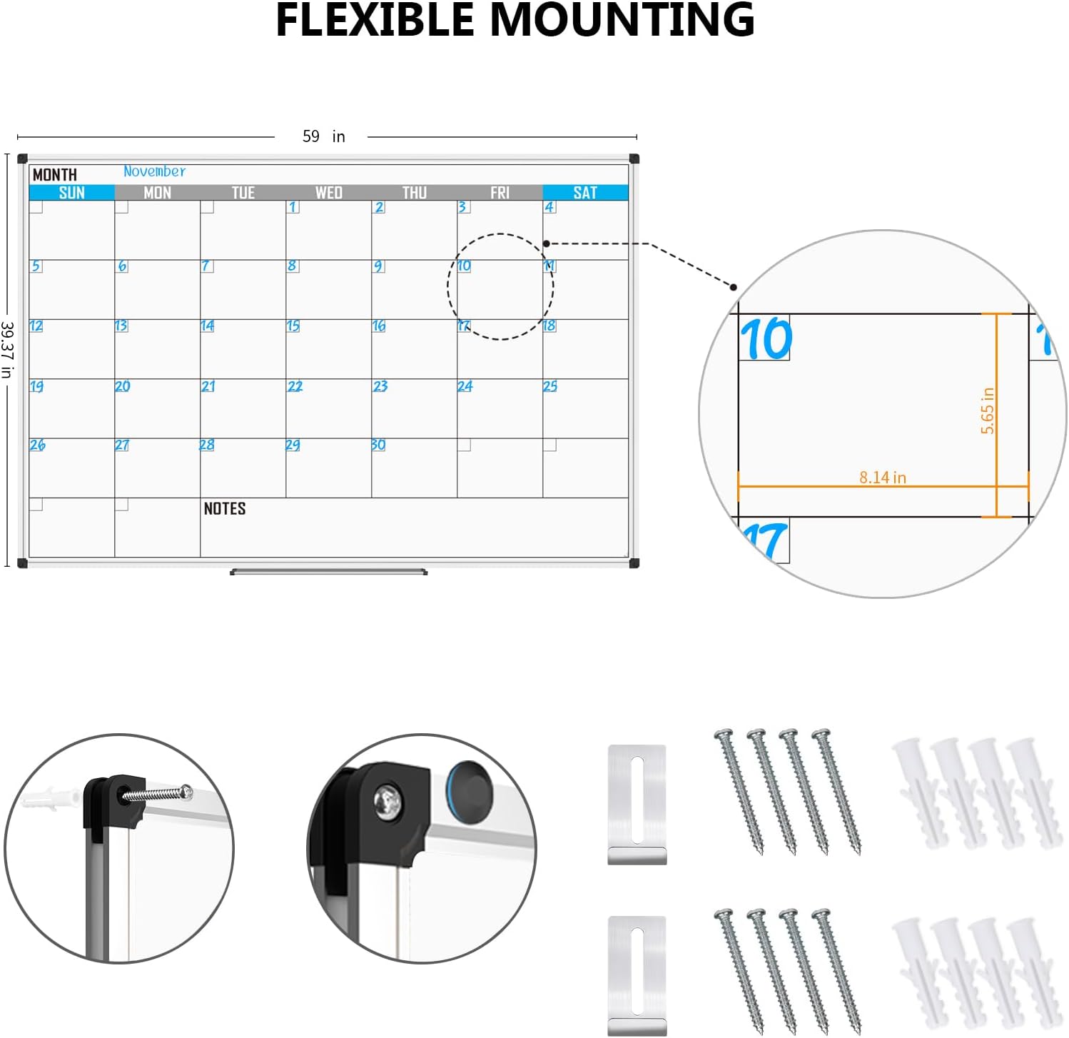 XBoard Magnetic Calendar Whiteboard 60" x 40" - Monthly Calendar Dry Erase Board, White Board + Colorful Calendar Board, Silver Aluminium Framed Monthly Planning Board - Lumora Desk