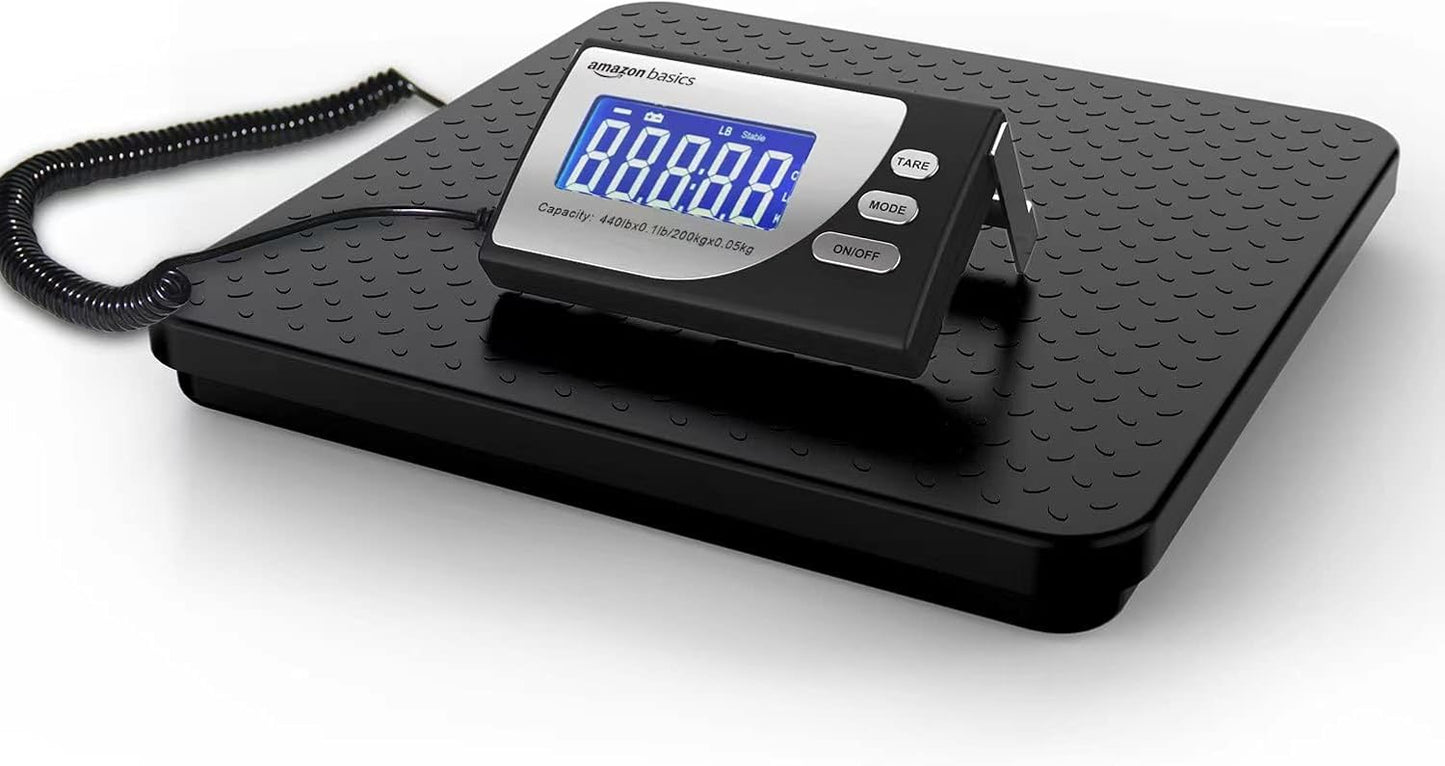 Amazon Basics Digital Postal Scale, Heavy Duty, Aluminium Platform, 440 lb Capacity, 1 Ounce Readability, Black - Lumora Desk