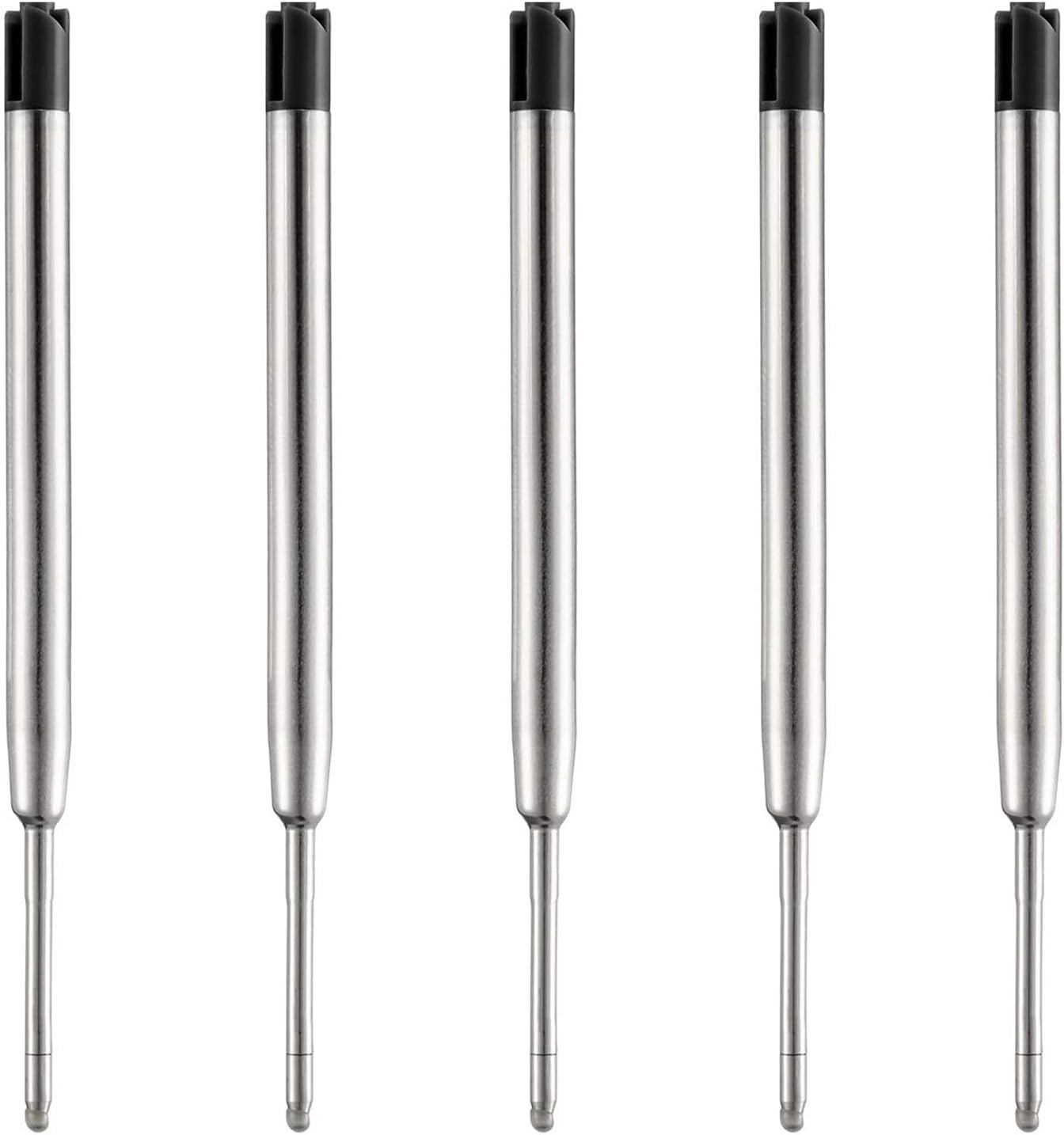 DunBong Pen Refills, Black Ink Refill Pack of 5, Replaceable Ballpoint Pen Refills, Medium Point Metal Refill (Black)