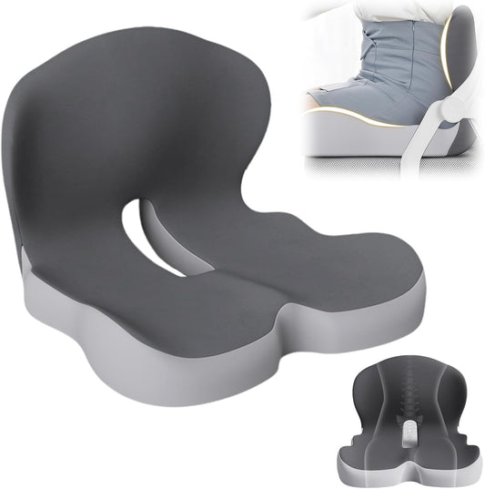 Back and Seat Cushion, 2025 New Ergonomic Non-Slip Memory Foam Seat Cushion with Back Support, L-Shaped Breathable Seat Cushions for Car, Office, Home (Mixed Gray)