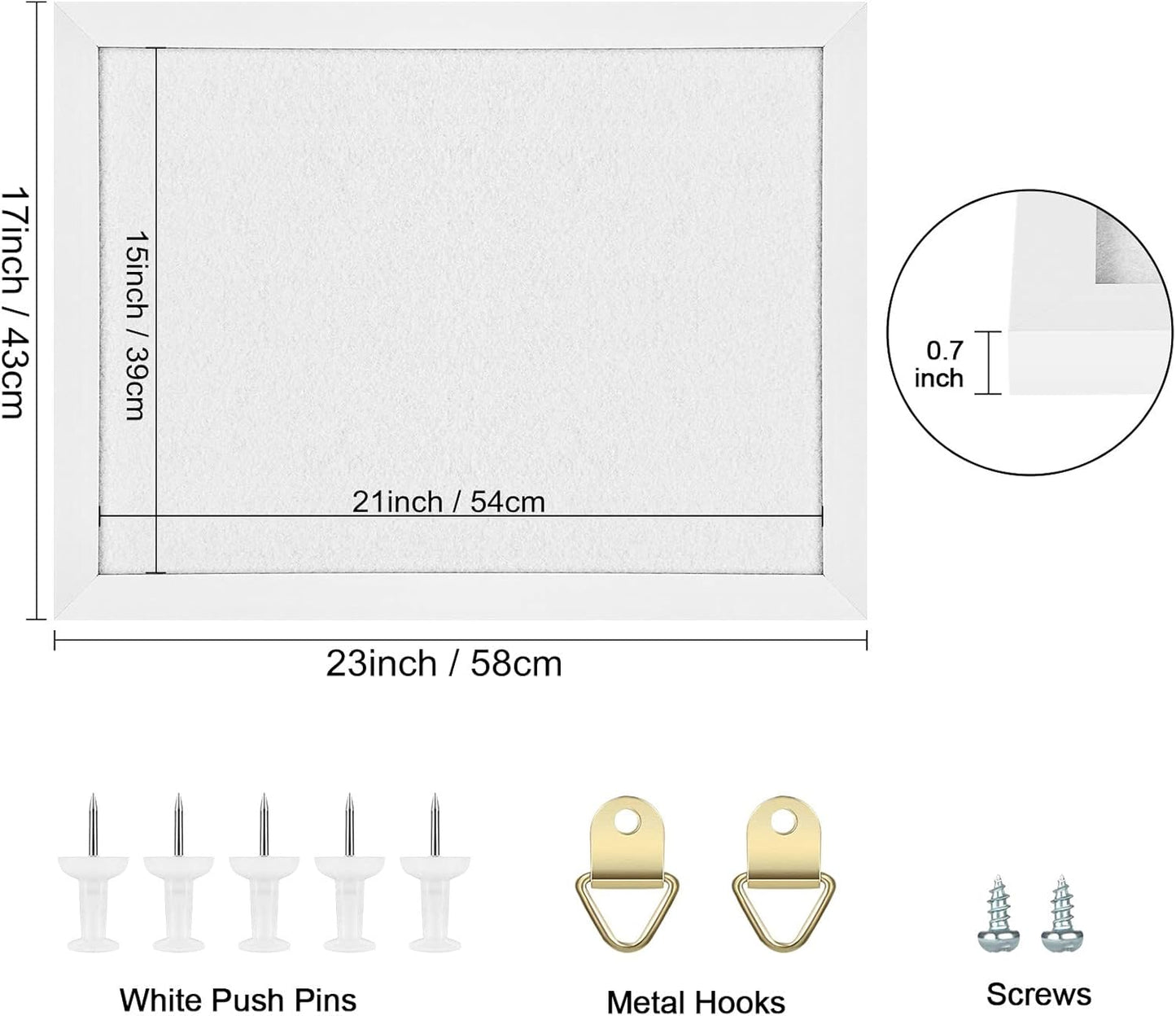 TORASO Cork Board Bulletin Board, Cork Boards for Walls with Pins, Eye Bolts, gaskets, Screws, Pin Board for Office, School and Home (White, 17“x23-1P) - Lumora Desk