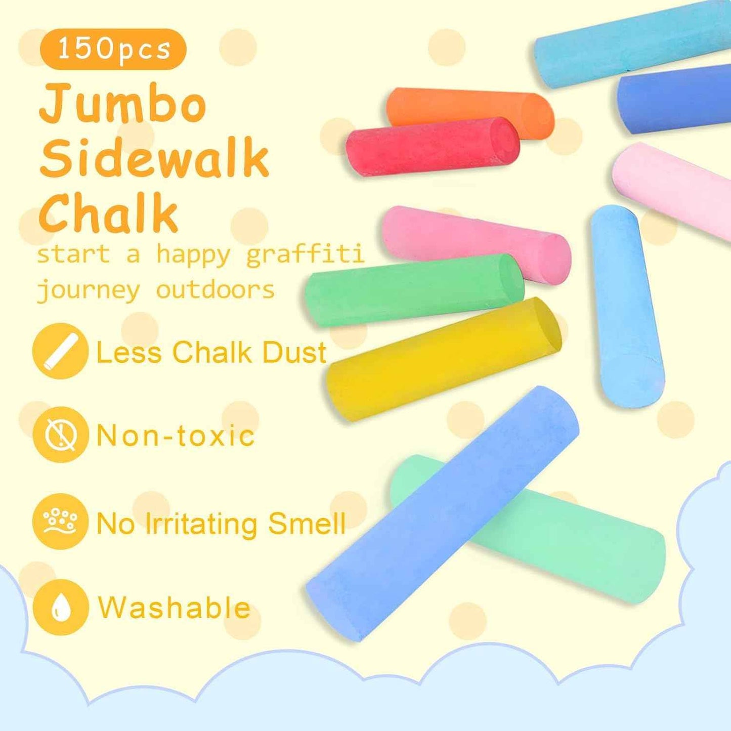 150 Pcs Sidewalk Chalk-30 Colors, Drawing Chalk for Kids, Jumbo Washable Chalk Giant Box Non-Toxic,Painting on Sidewalk,Outdoor Art, Blackboard, Playground, Outside Gift Adult