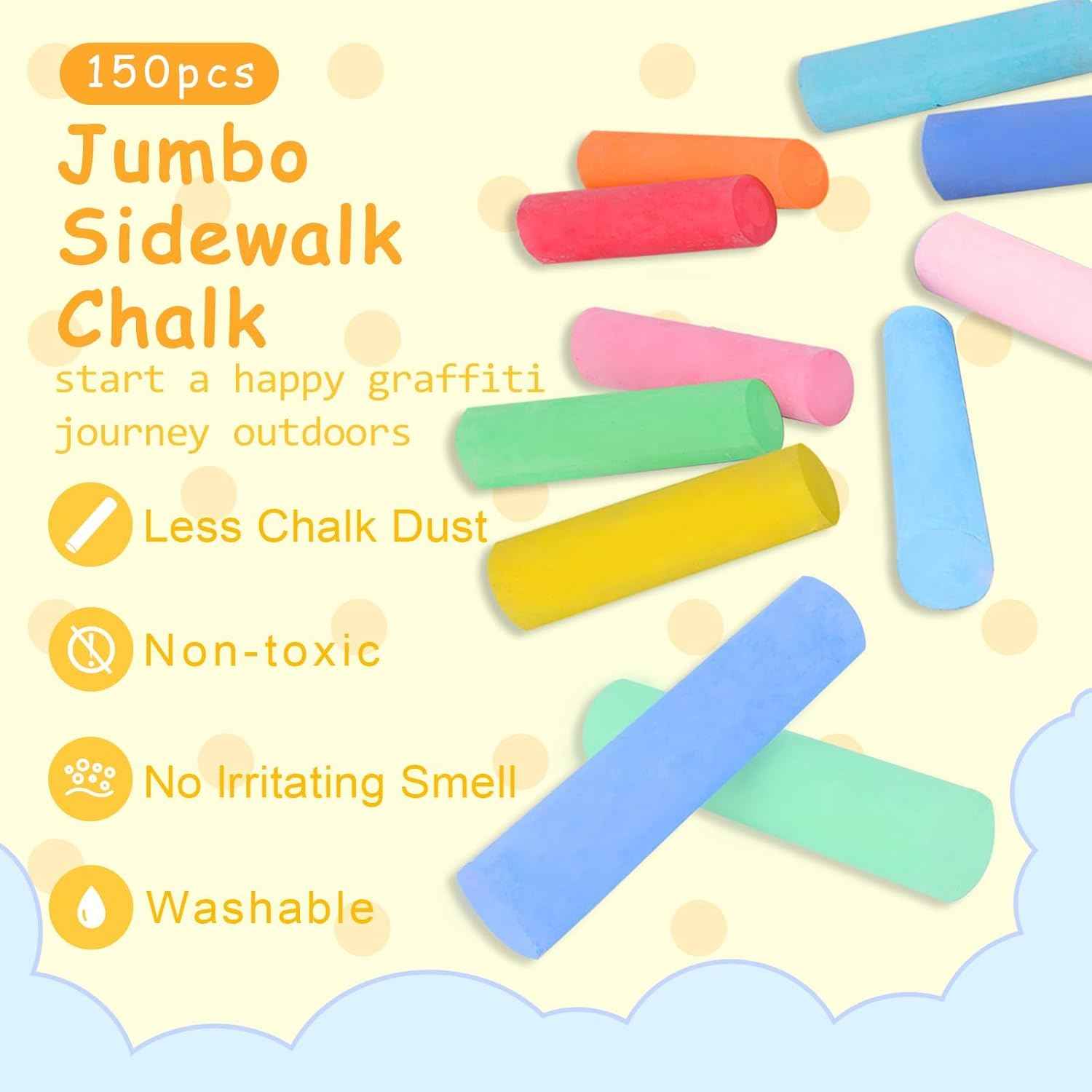 150 Pcs Sidewalk Chalk-30 Colors, Drawing Chalk for Kids, Jumbo Washable Chalk Giant Box Non-Toxic,Painting on Sidewalk,Outdoor Art, Blackboard, Playground, Outside Gift Adult