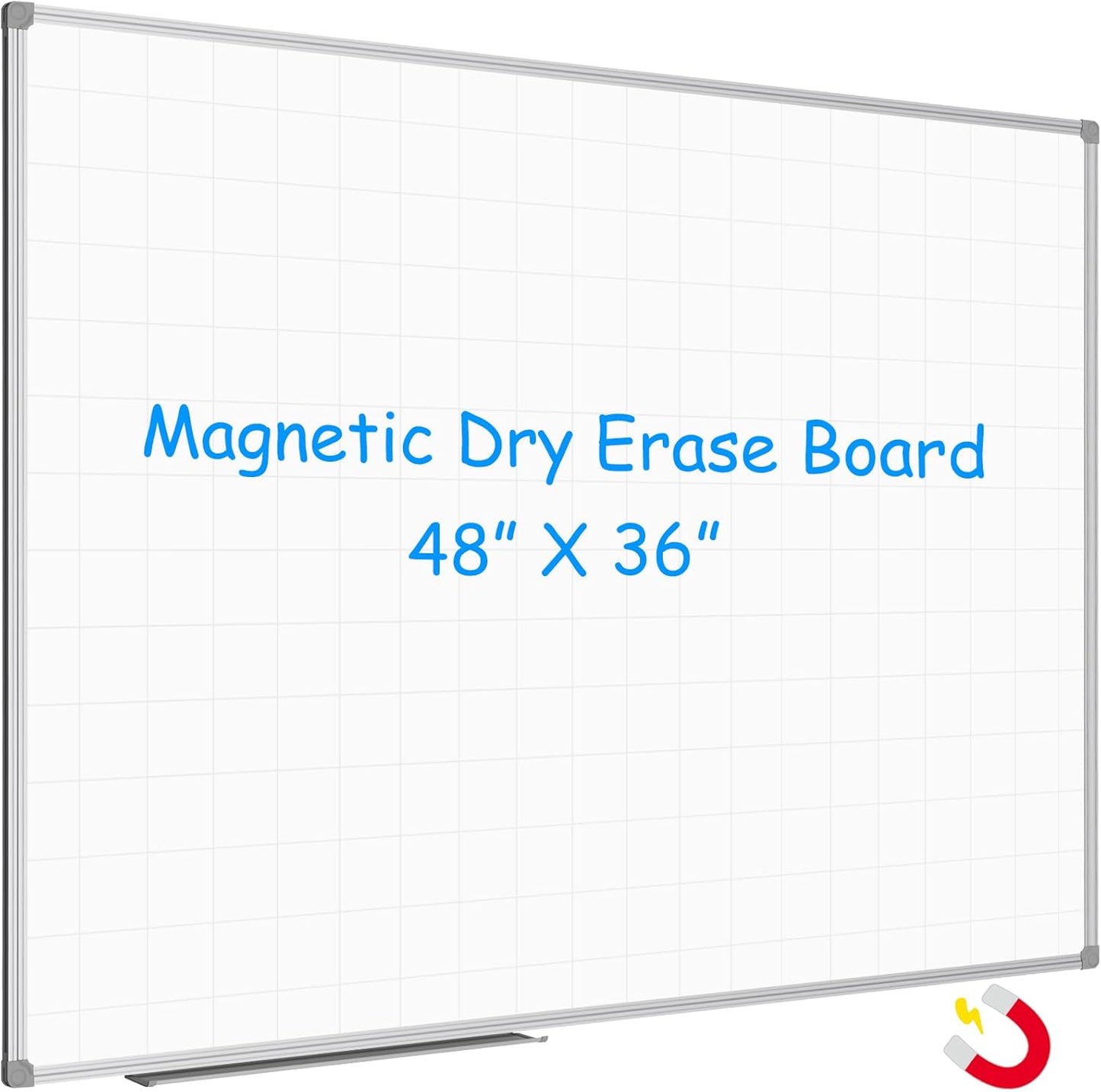 JILoffice Magnetic Dry Erase Planning Board, Grid Pattern White Board 48 x 36 Inch, Silver Aluminum Frame with Detachable Marker Tray for Office School and Home - Lumora Desk
