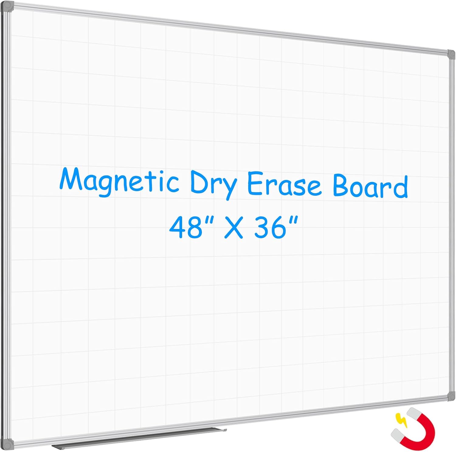 JILoffice Magnetic Dry Erase Planning Board, Grid Pattern White Board 48 x 36 Inch, Silver Aluminum Frame with Detachable Marker Tray for Office School and Home - Lumora Desk