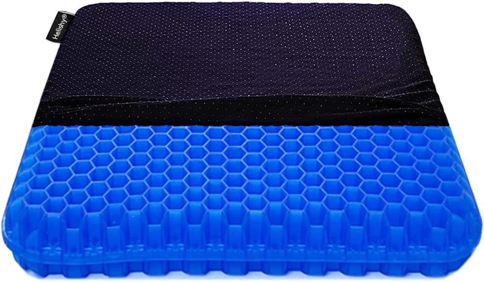 Gel Seat Cushion, Extra Large Breathable Honeycomb Gel Cushion, Absorbs Pressure Points Seat Cushion with Non-Slip Cover for Office Chair Home Cars Wheelchair (Standard, Blue)