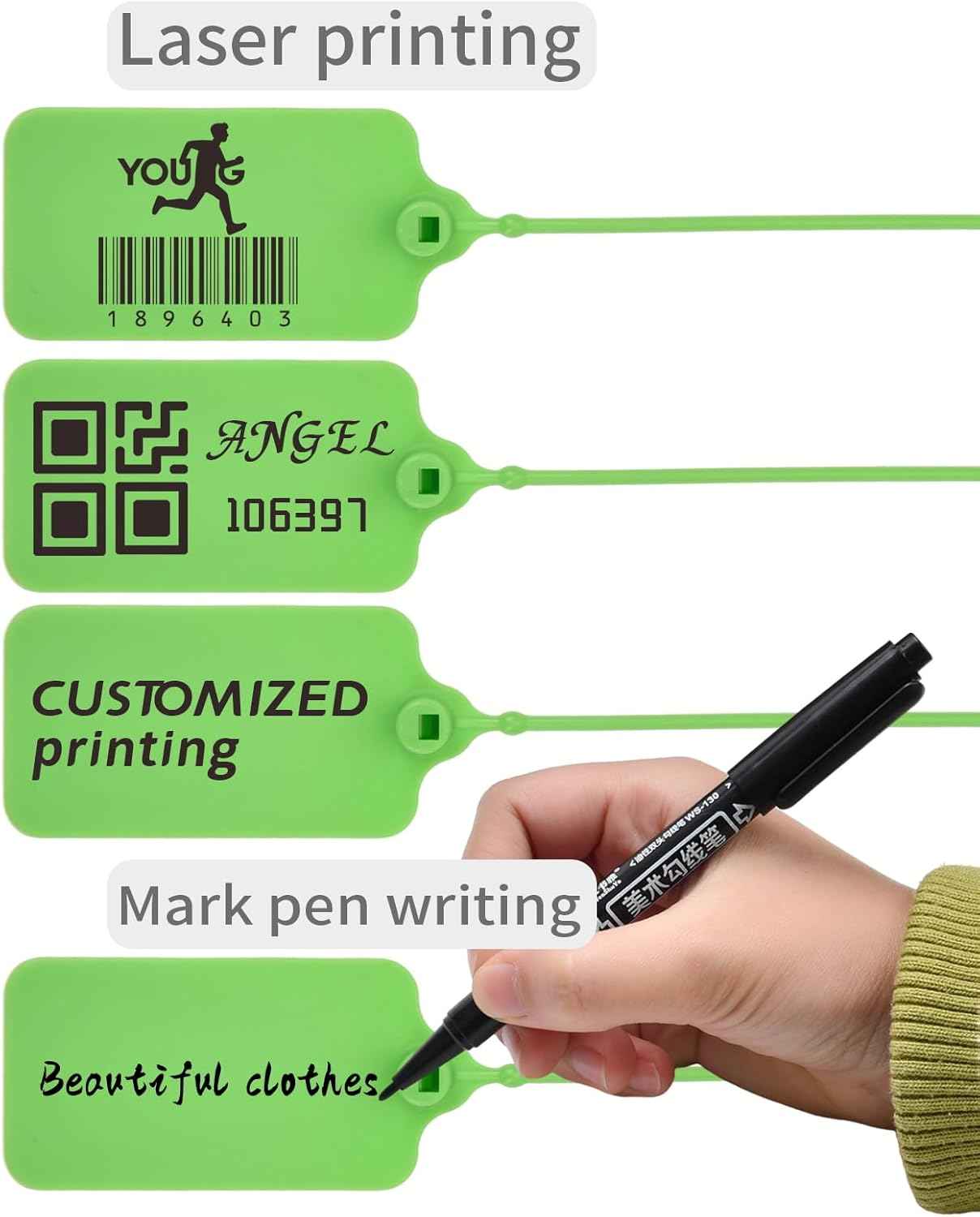 30 Writable Marking Plastic Tags Labels with Marker Pen, 1.18" x 2.16" Blank Waterproof Hanging Tag, Multi Purpose Name ID Tag for Keys, Backpack, Luggage, Logistic, Retail Inventory (Green, 30pcs)