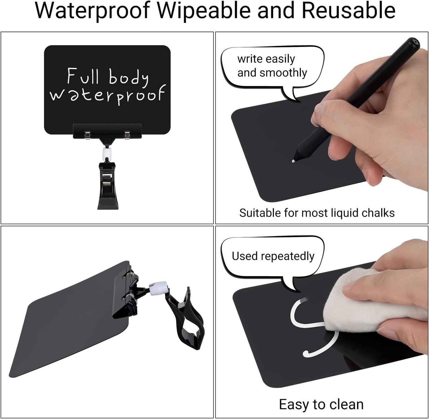 10 Pack Mini Plastic Chalkboard Sign with Clip, Double Head Rotating Display Price Tags Merchandise Sign Clip Holder for Business Retail Food Clothing Rack Shelf Basket Sign Display (Black)