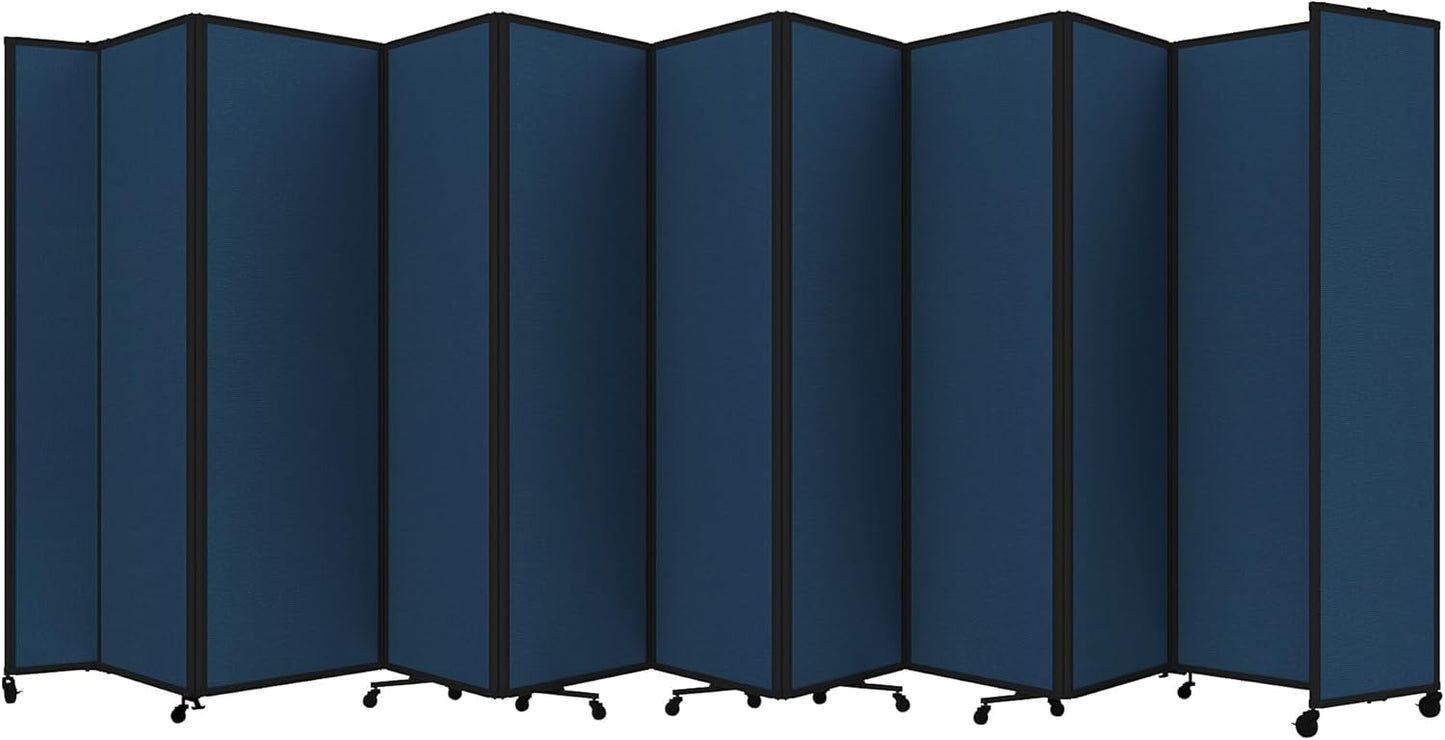 Versare Room Divider 360 Portable Wall Partition | Folding Panels | Large Freestanding Divider | Locking Wheels | Temporary Room Separator | 25' x 7'6'', Navy Blue