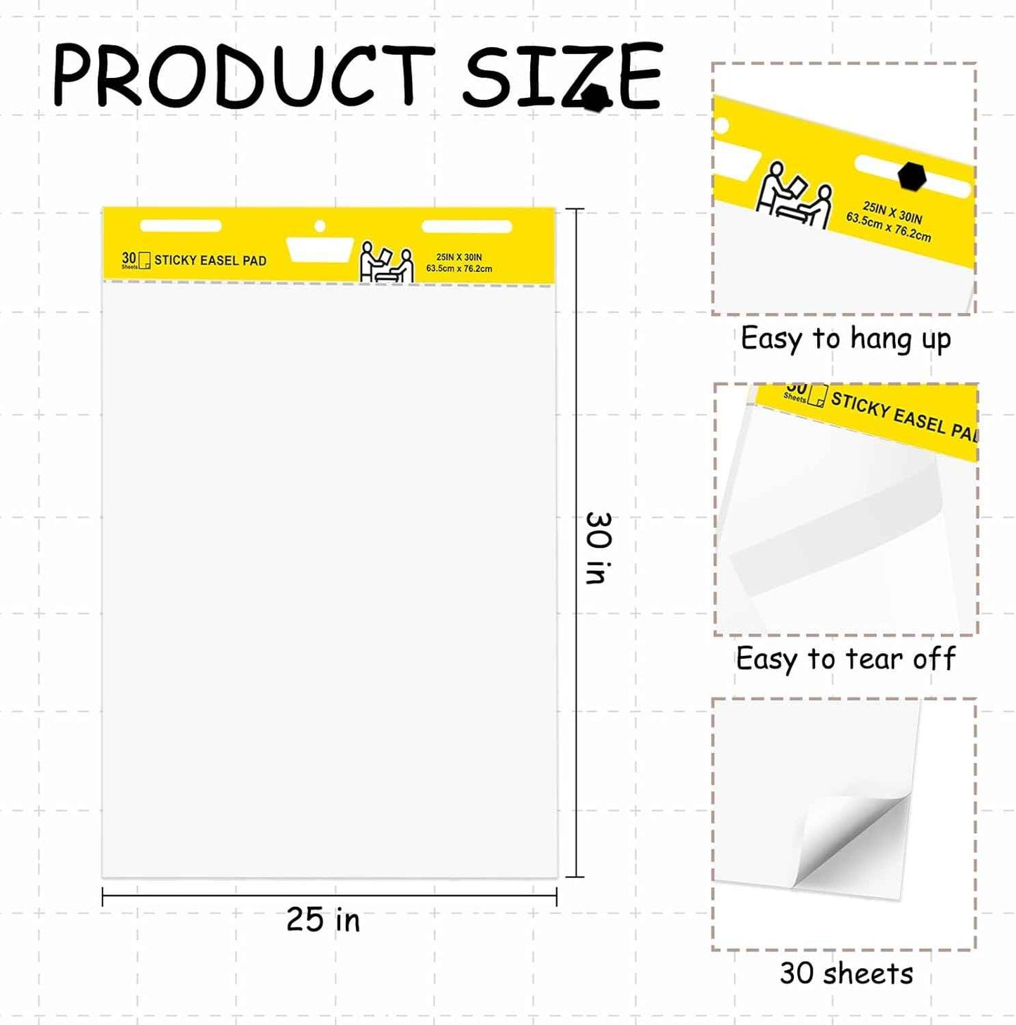 Sticky Easel Pad, Flip Chart Paper for Teachers 25 x 30 Inches, Super Sticky Bleed Resistant, Large White Premium Self Stick Easel Paper, 30 Sheets/Pad, 2 Pads