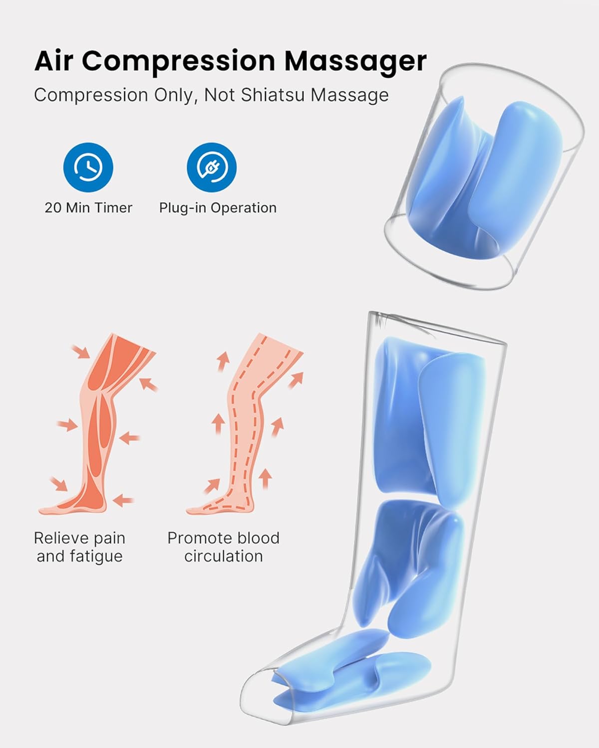 RENPHO Leg Massager, Air Compression Leg Massager Calf Massager for Circulation and Pain Relief, Mothers Fathers Day Gift, Grey