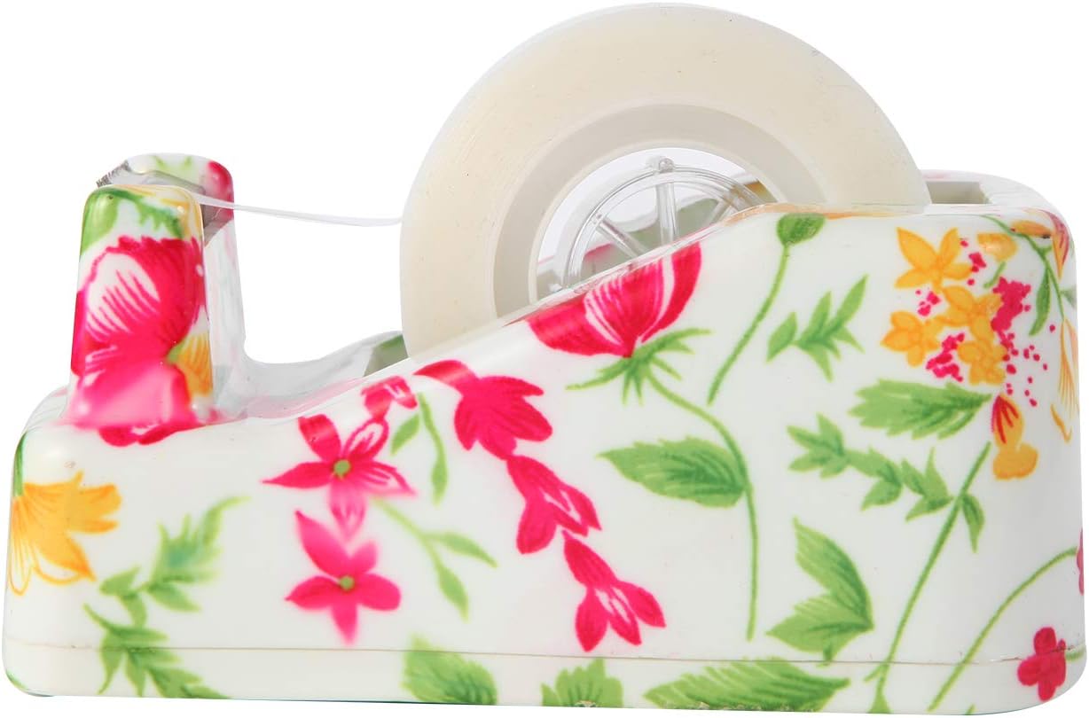 VIBRANZ-LAB Cute Tape Dispenser Desk Cute Home Office Desk Supplies Fun Desk Accessories Floral Tape Dispenser Cute Office Supplies for Women Desk Weighted Non-Skid Non-Slip Base Tape Dispensers