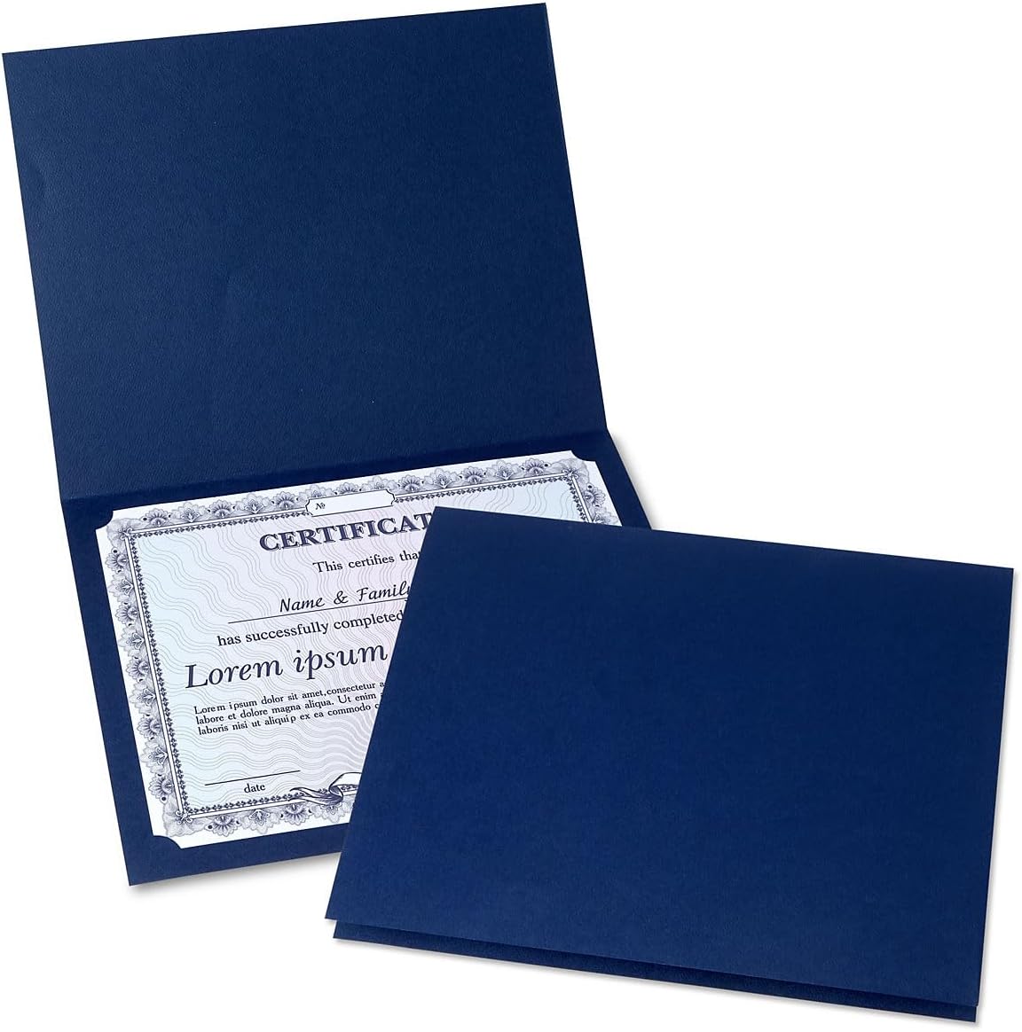 Plain Blue Certificate Folders - Pack of 25, Linen Cover 80 lb. Stock, Folded, Die-Cut Corners, for Office, Business Awards, Graduation, School Diploma Holder, 9-1/2" x 12"