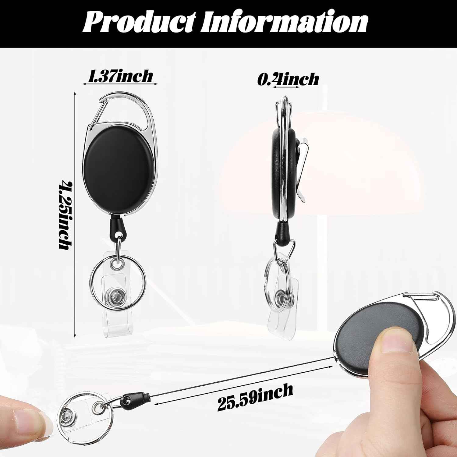50 Pcs Badge Reels Retractable Heavy Duty Id Badge Holders Retractable Clip Keychain Bulk with Carabiner Lanyard Key Ring for Office Work Employee Nurse ID Card and Keychain
